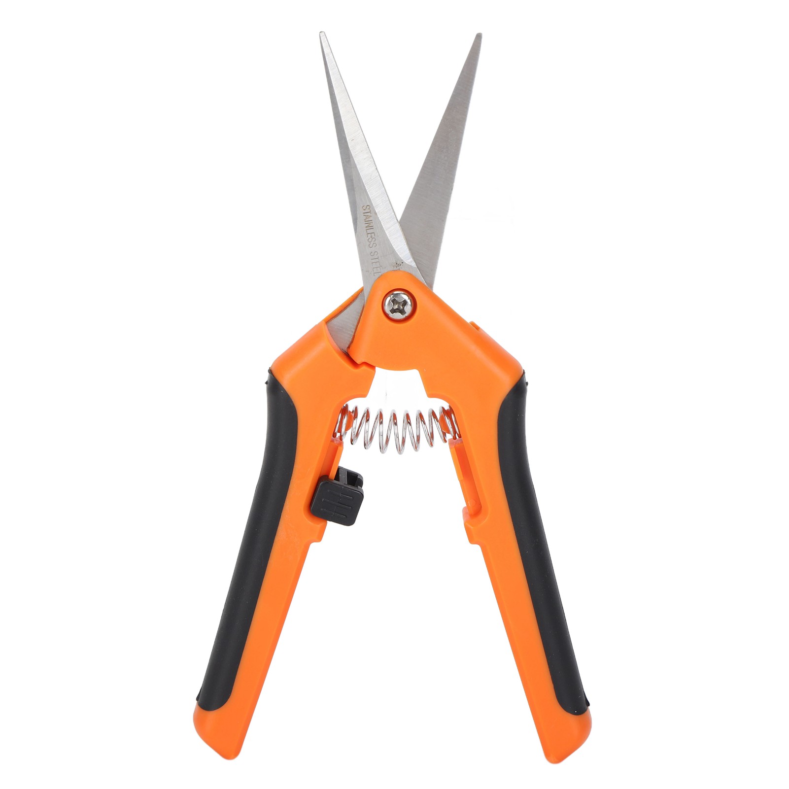 Gartenschere Mit Federmechanismus, Seitlicher Verriegelung, Automatischer Druck, Edelstahl, Orange