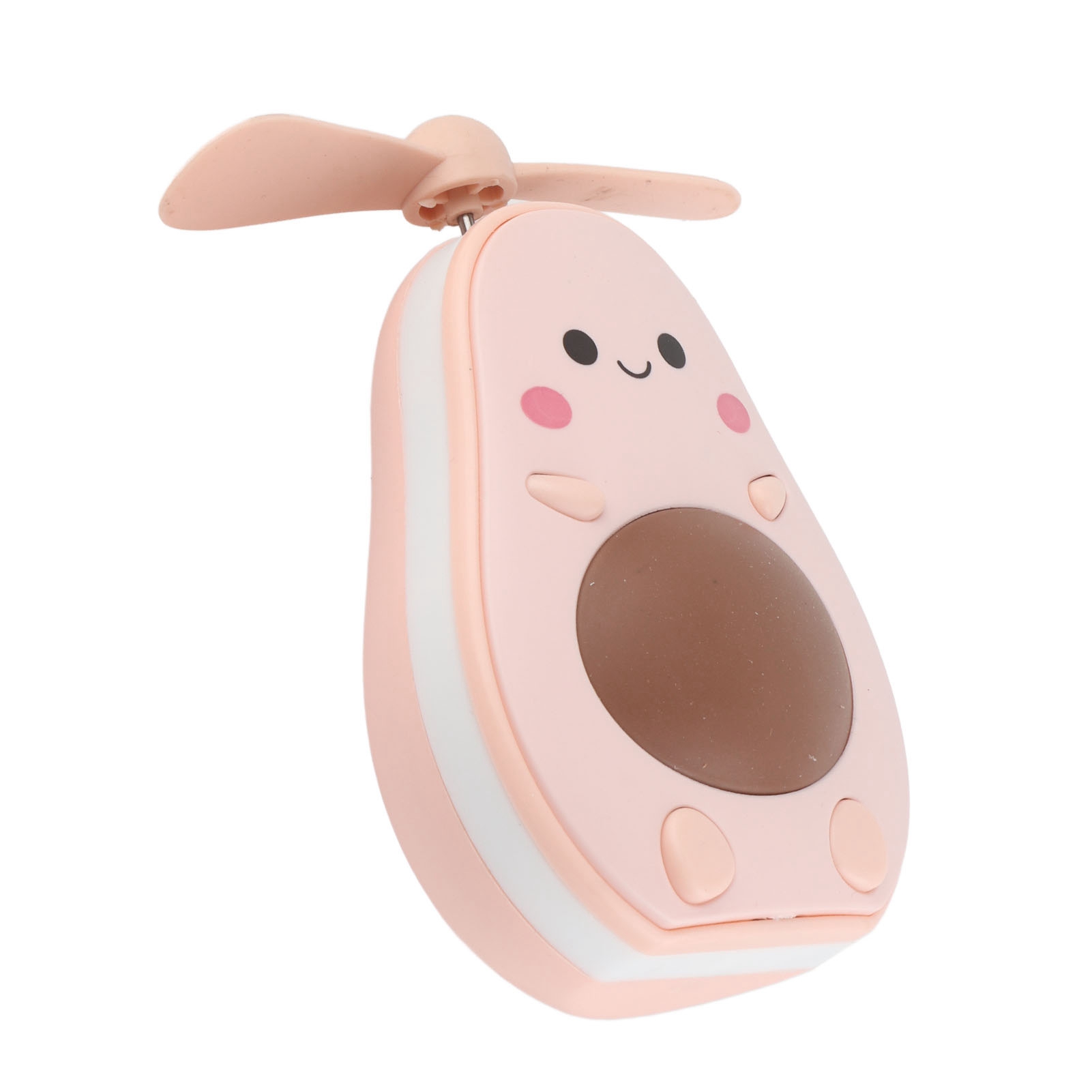 Mini-led-ventilator Mit Usb-anschluss, Wiederaufladbar, Mit Integriertem Kosmetikspiegel, Tragbares Kühlzubehör Für Den Schreibtisch, Rosa, In Avocadoform.