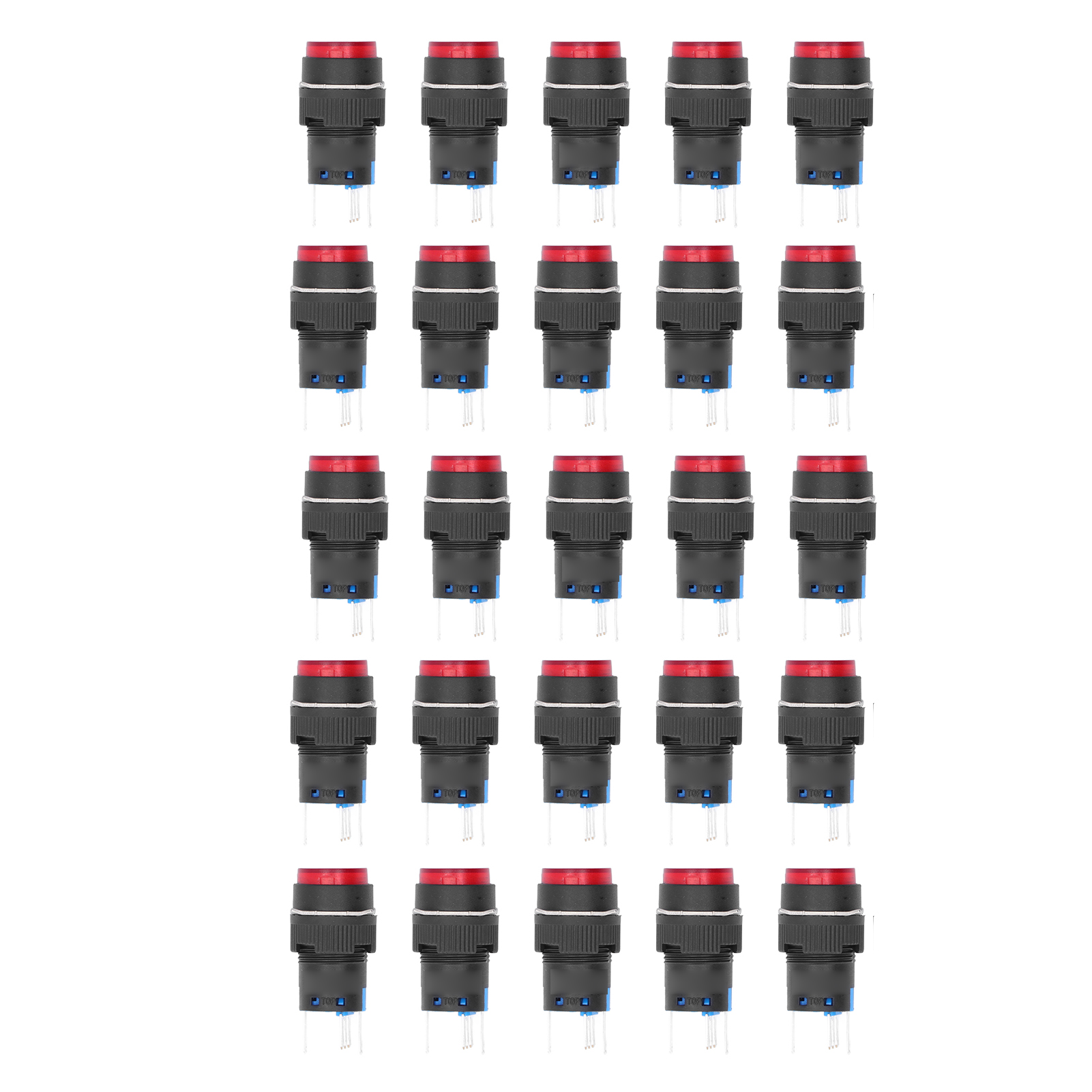 Set Mit 25 Selbstverriegelnden 5-poligen 16-mm-momenttastern Mit 24-v-kontrollleuchte Für Geräte (rot)