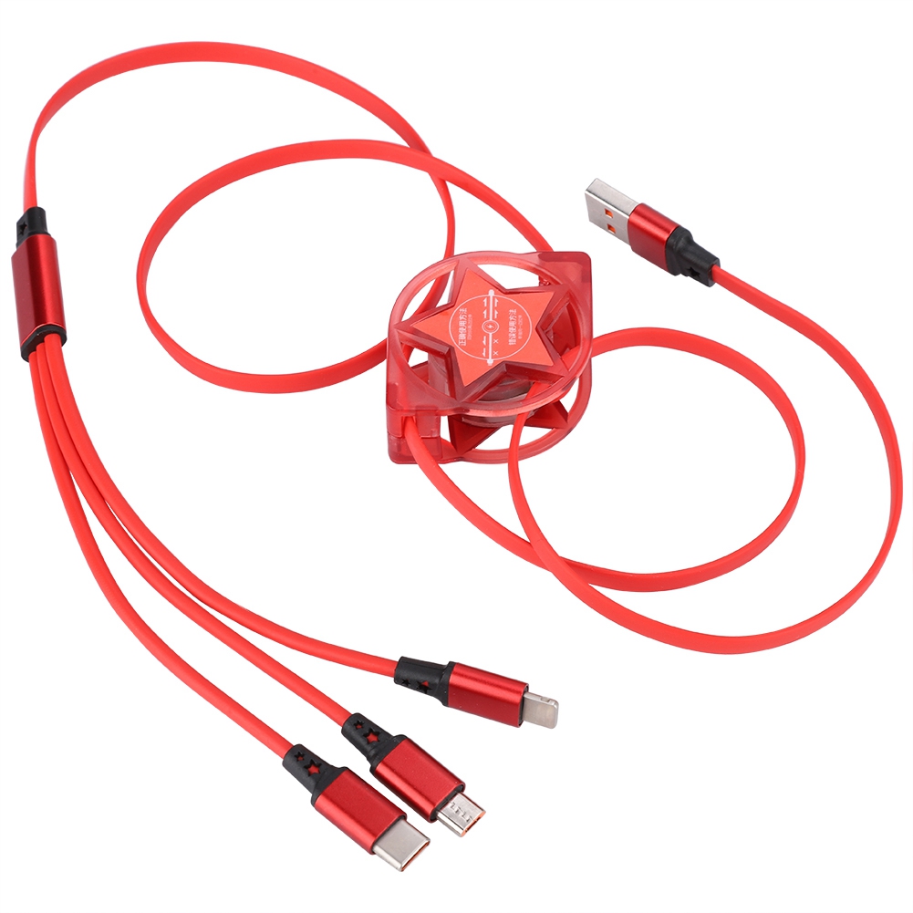 Red Star 3-in-1 Einziehbares Ladekabel Für Ios Typ-c- Und Usb-c-anschlüsse, Rot