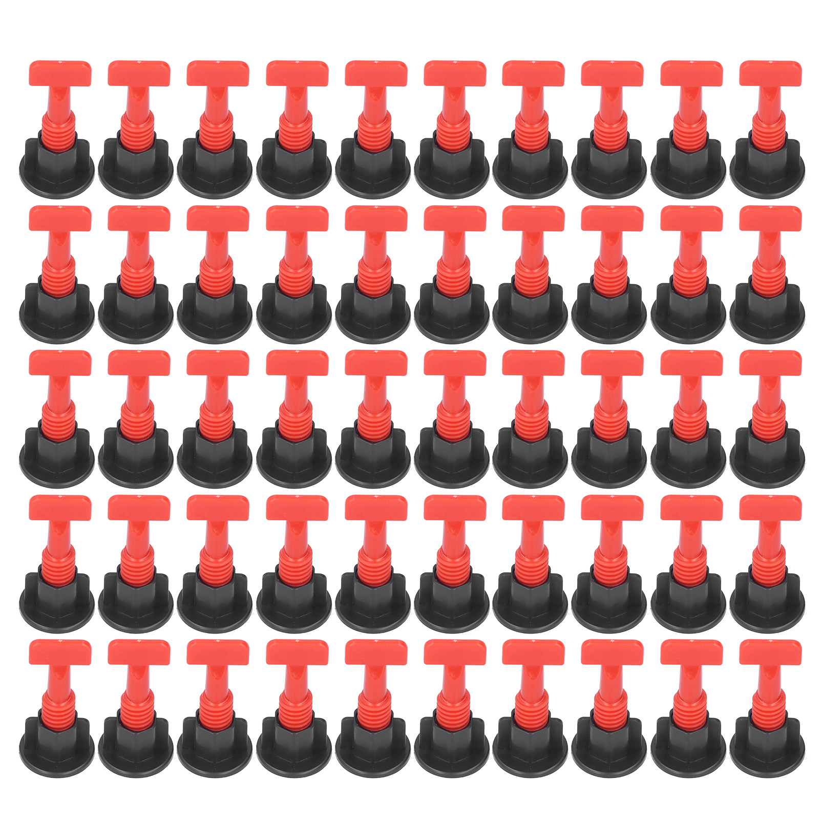 50-teiliges Fliesenverlegeset Mit Schraubenschlüssel, Inklusive Keilen Und Abstandshaltern. Schwarz Und Rot.