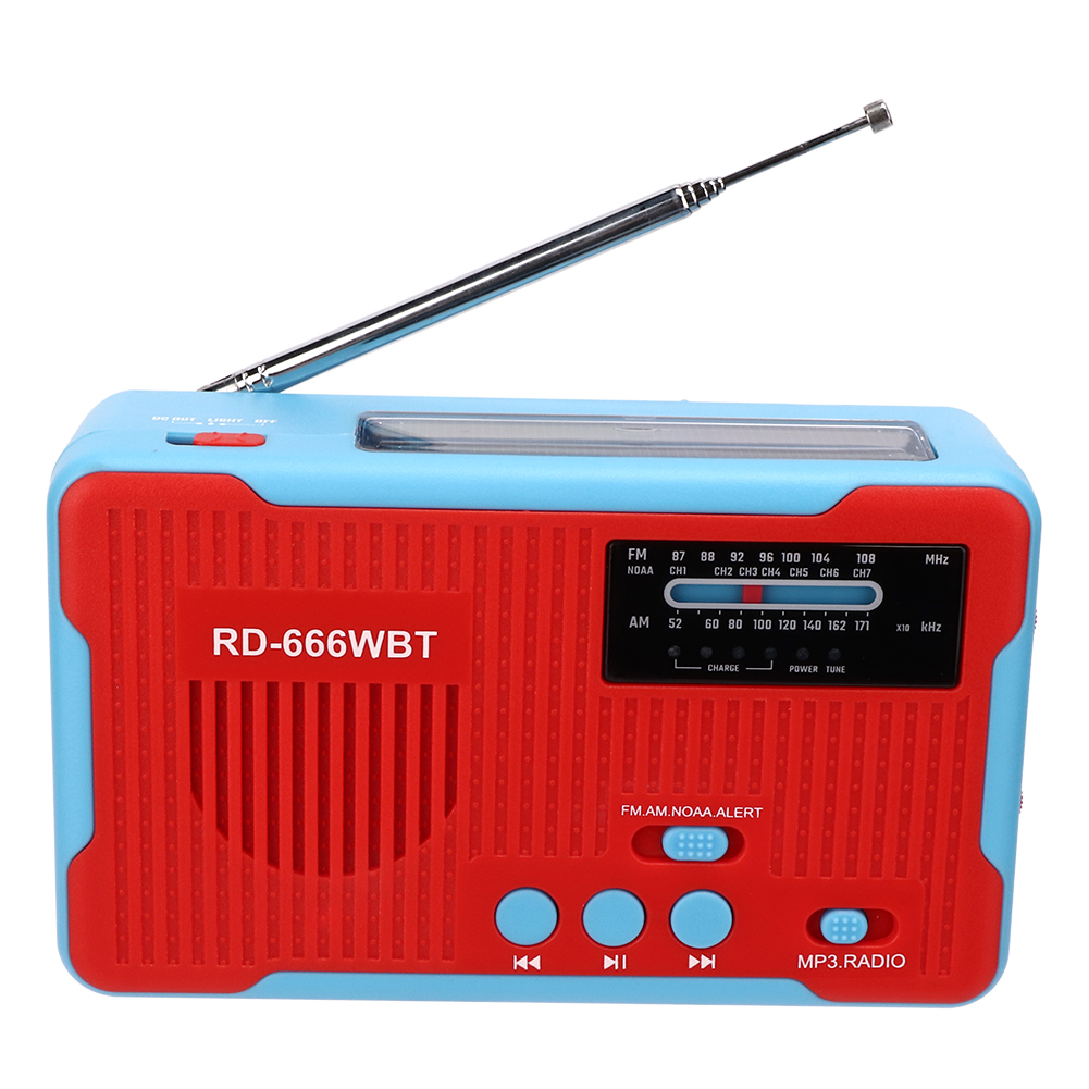 Rd-666wbt Solarbetriebenes Tragbares Notfallradio (am/fm) Mit Handkurbel Und Roter Led-taschenlampe