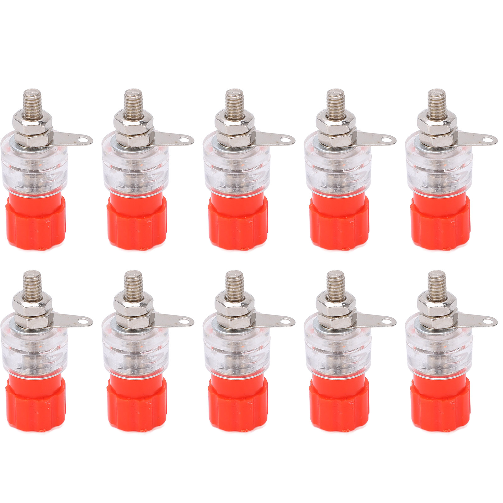 Packung Mit 10 Bananensteckern (4 Mm, 0,2 Zoll) Zum Aufschrauben, Kupfer, Transparente Zinklegierung, Für Lautsprecher, 30 V Ac – 60 V Dc, Rot