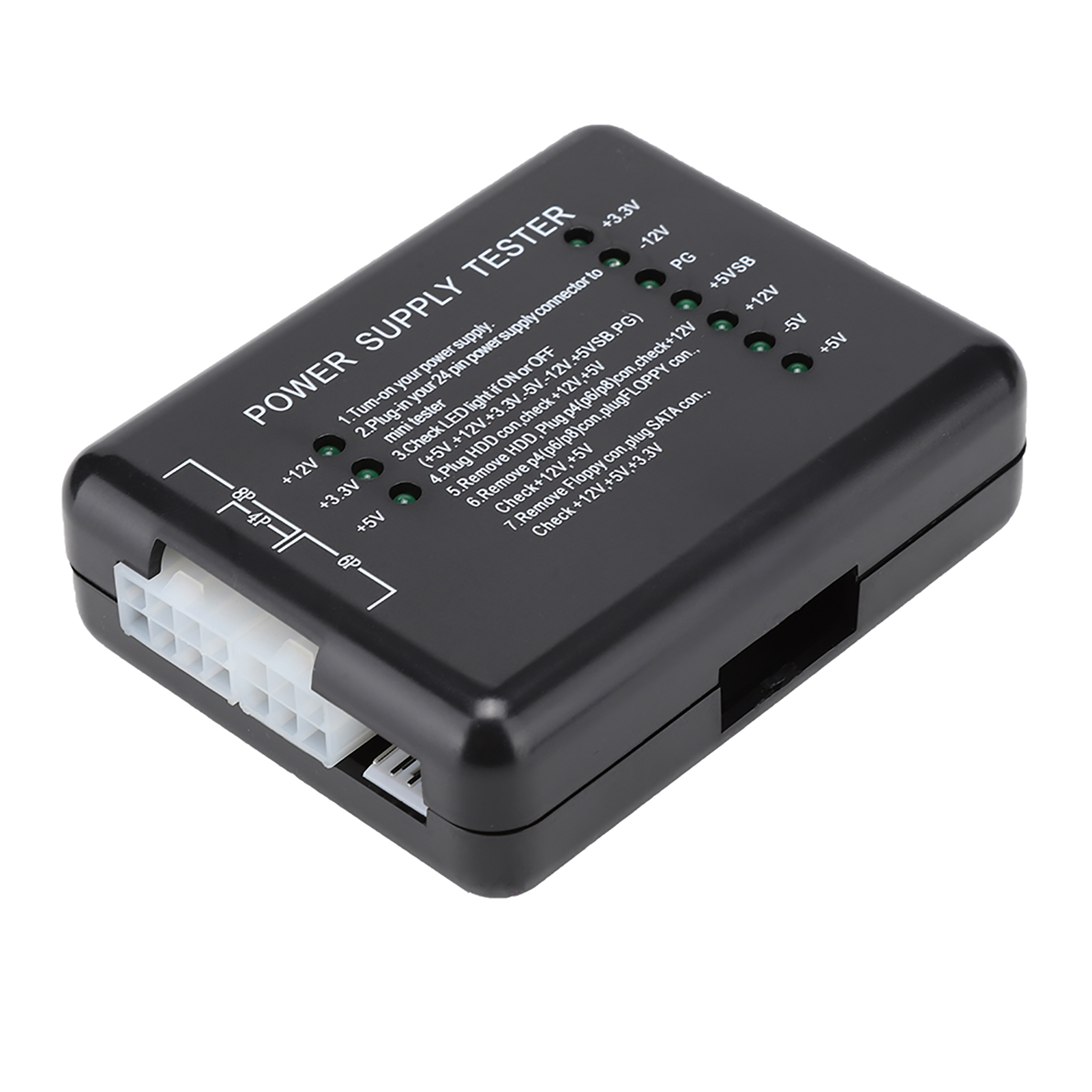 Schwarzer 24-poliger Pc-netzteiltester, Kompatibel Mit Netzteilen/atx/sata/hdds, Mit Kontrollleuchte