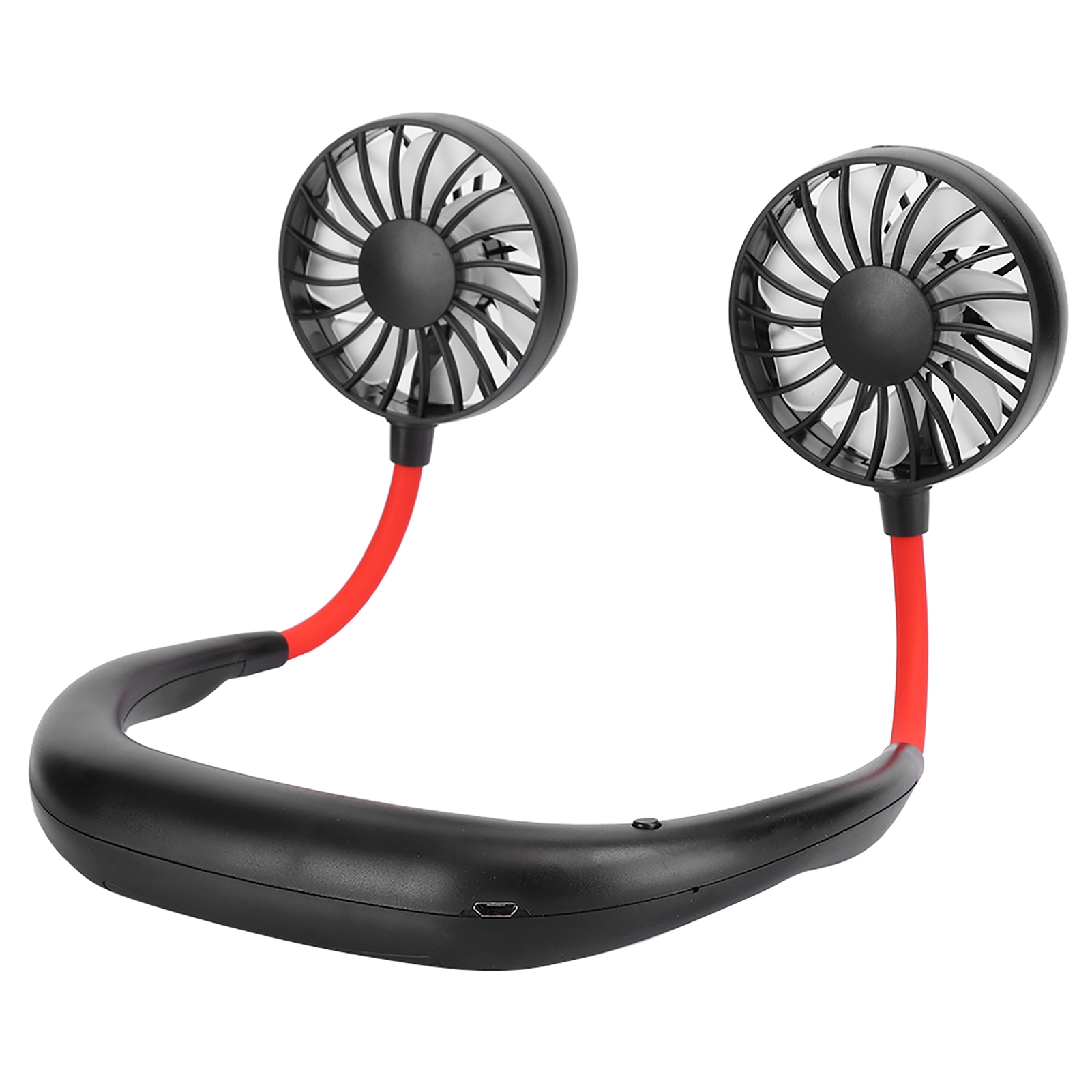 Mini-nackenventilator, Tragbarer Tischventilator Mit Zwei Usb-anschlüssen, 3 Geschwindigkeitsstufen, Zum Umhängen Um Den Hals (schwarz/rot)