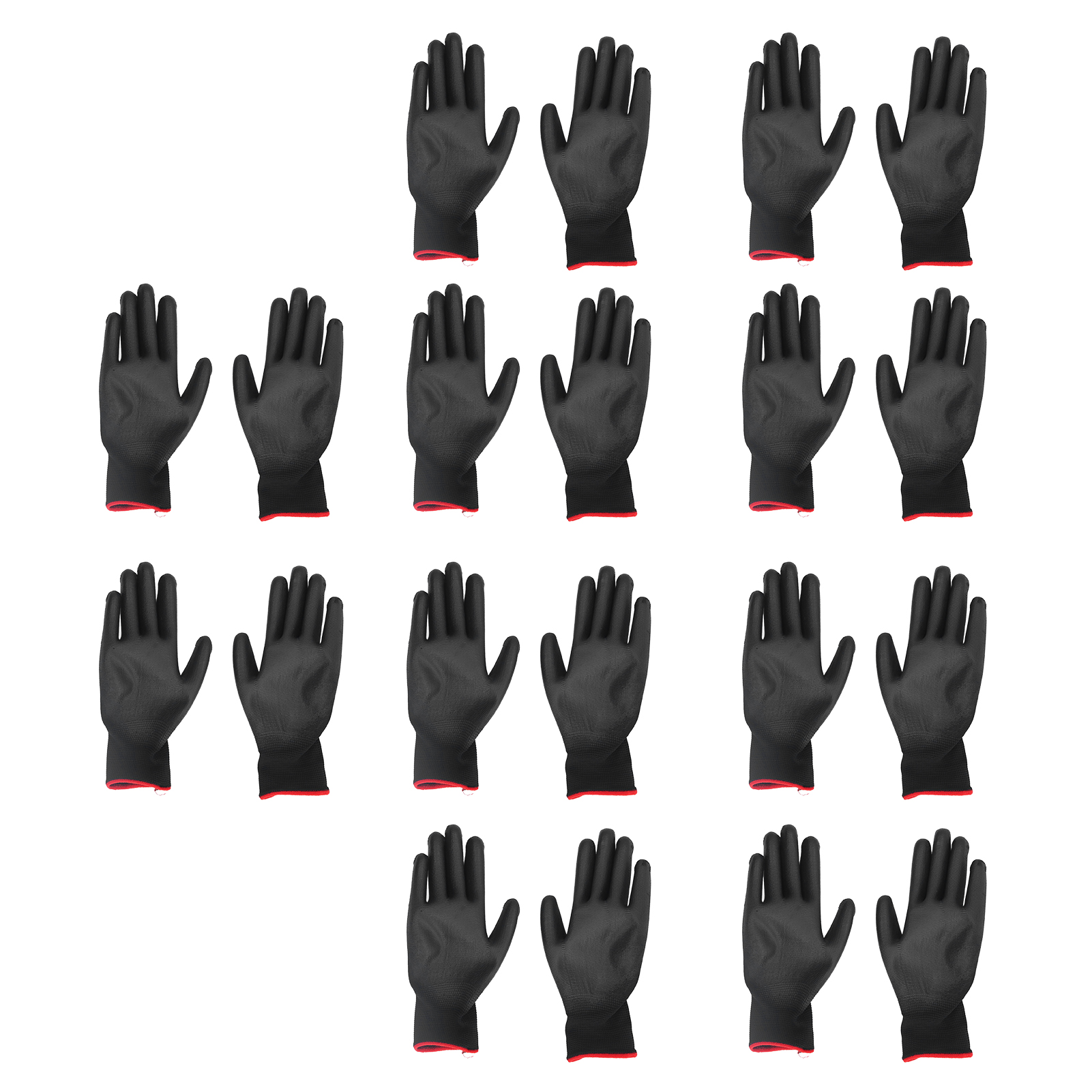 10 Paar Schwarze Nylon-sicherheitsarbeitshandschuhe Mit Rotem Rand, Pu-beschichtet, Antistatisch, Größe 7 (s)