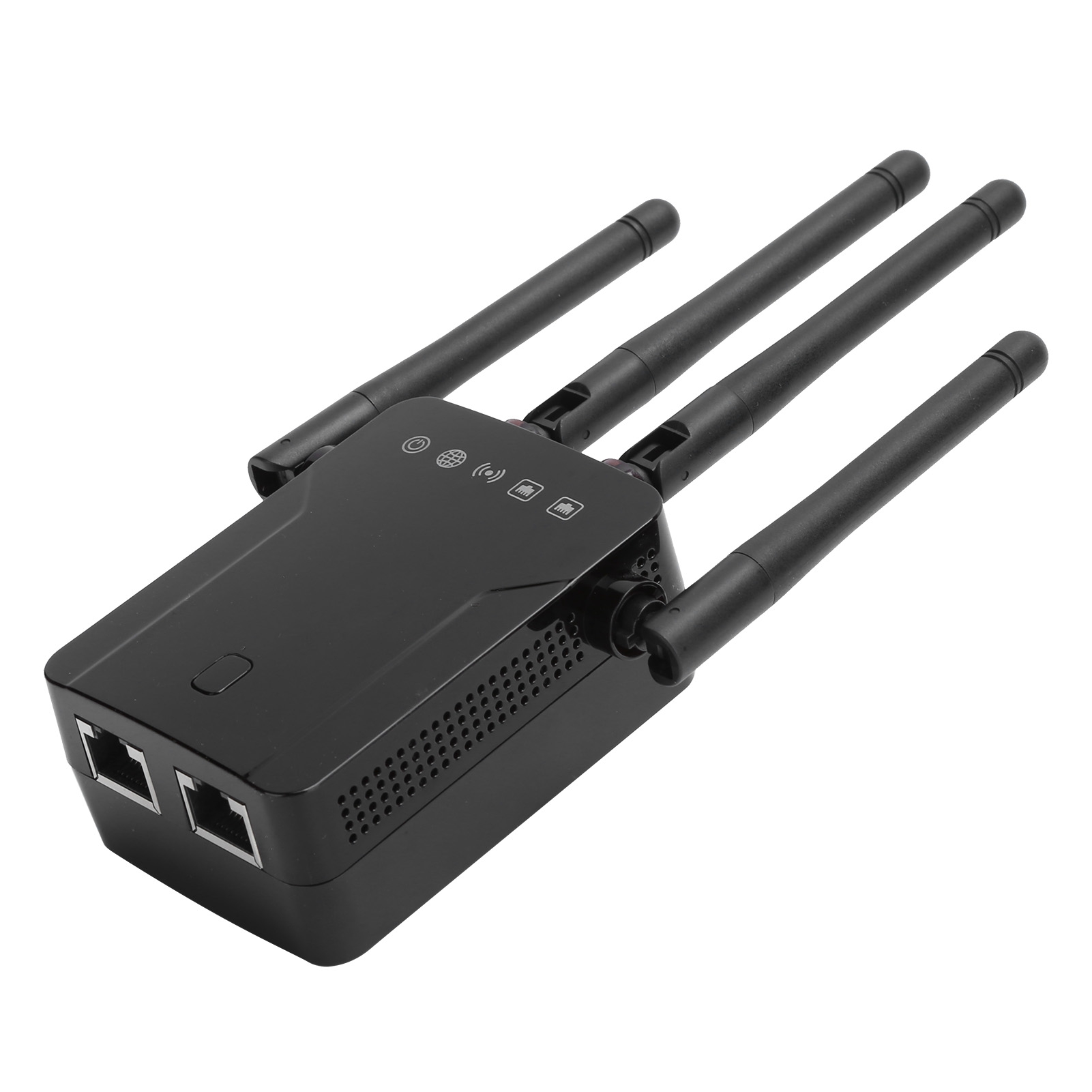 300m Wi-fi-repeater, Internet-signalverstärker, 2 Ethernet-anschlüsse, 4 Antennen, Schwarz, 100-240v-stecker.
