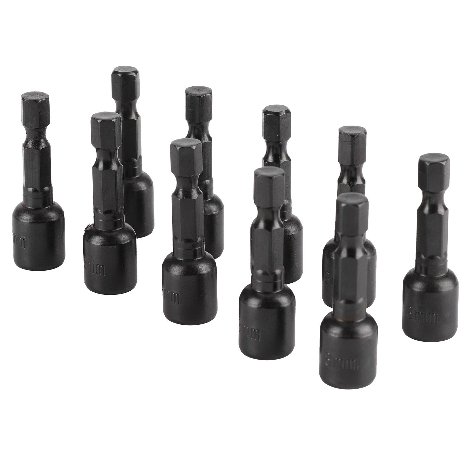 Set Mit 10 Schwarzen Sechskant-steckschlüsseln Mit Leistungsstarken Magnetischen Elektroschraubendreher-bits, 45 X 8 Mm