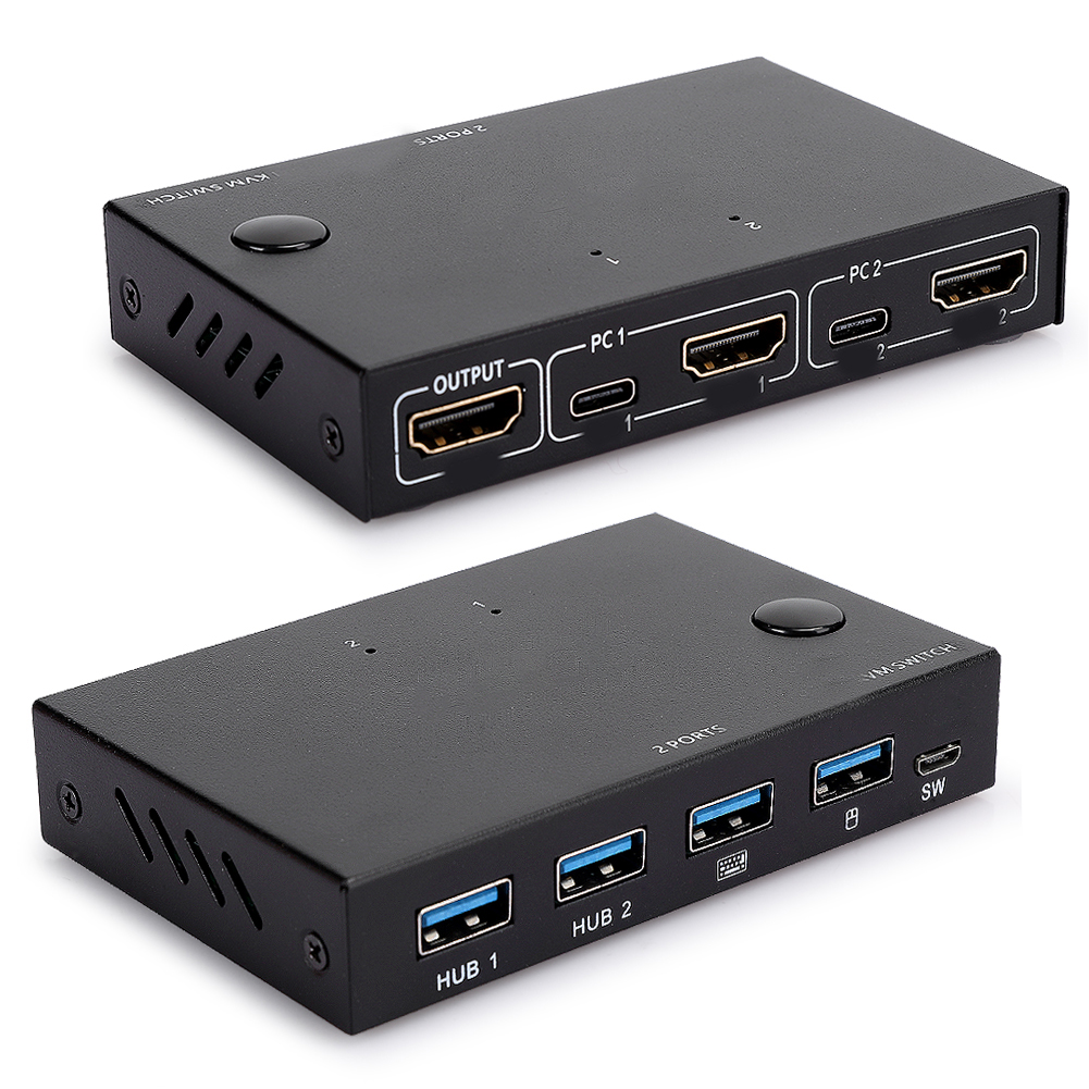 Schwarzer 4k Hdmi-splitter/switch Mit 2 Eingängen/1 Ausgang Und Usb-anschluss Für Maus/tastatur