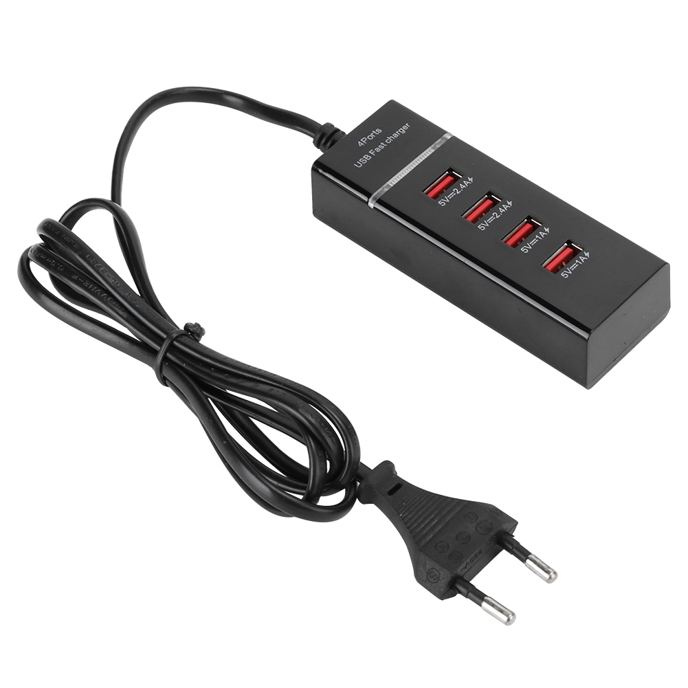 Universelles Handy-ladegerät, 4-port-usb-tischkabel (eu 100-240 V, Schwarz), 1,5 M Länge, Mit Verpackung.