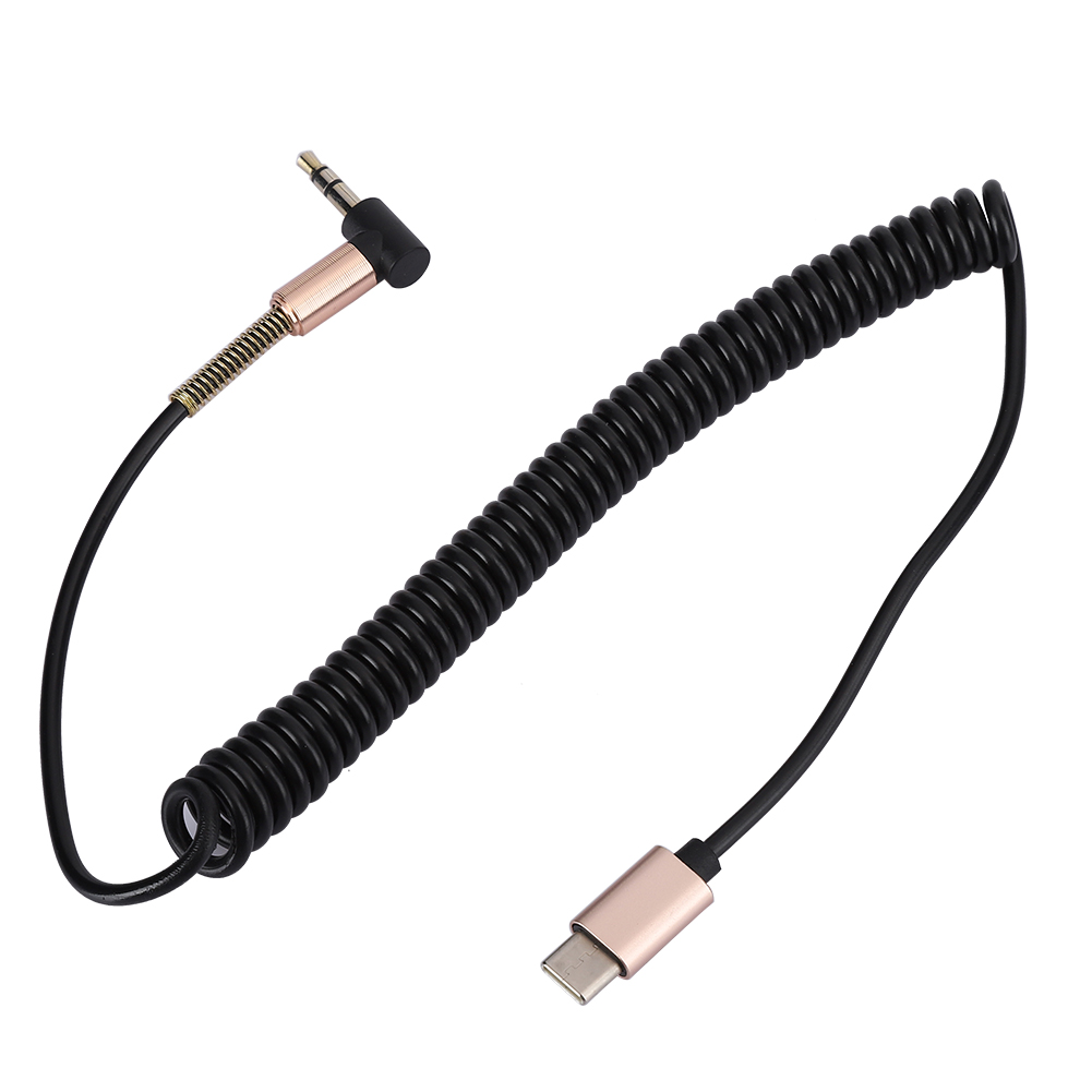 Audiokabel Mit Typ-c-auf-3,5-mm-klinkenstecker-adapter, Kfz-aux-kabel, Schwarzer Teleskop-federwinkel (schwarz)