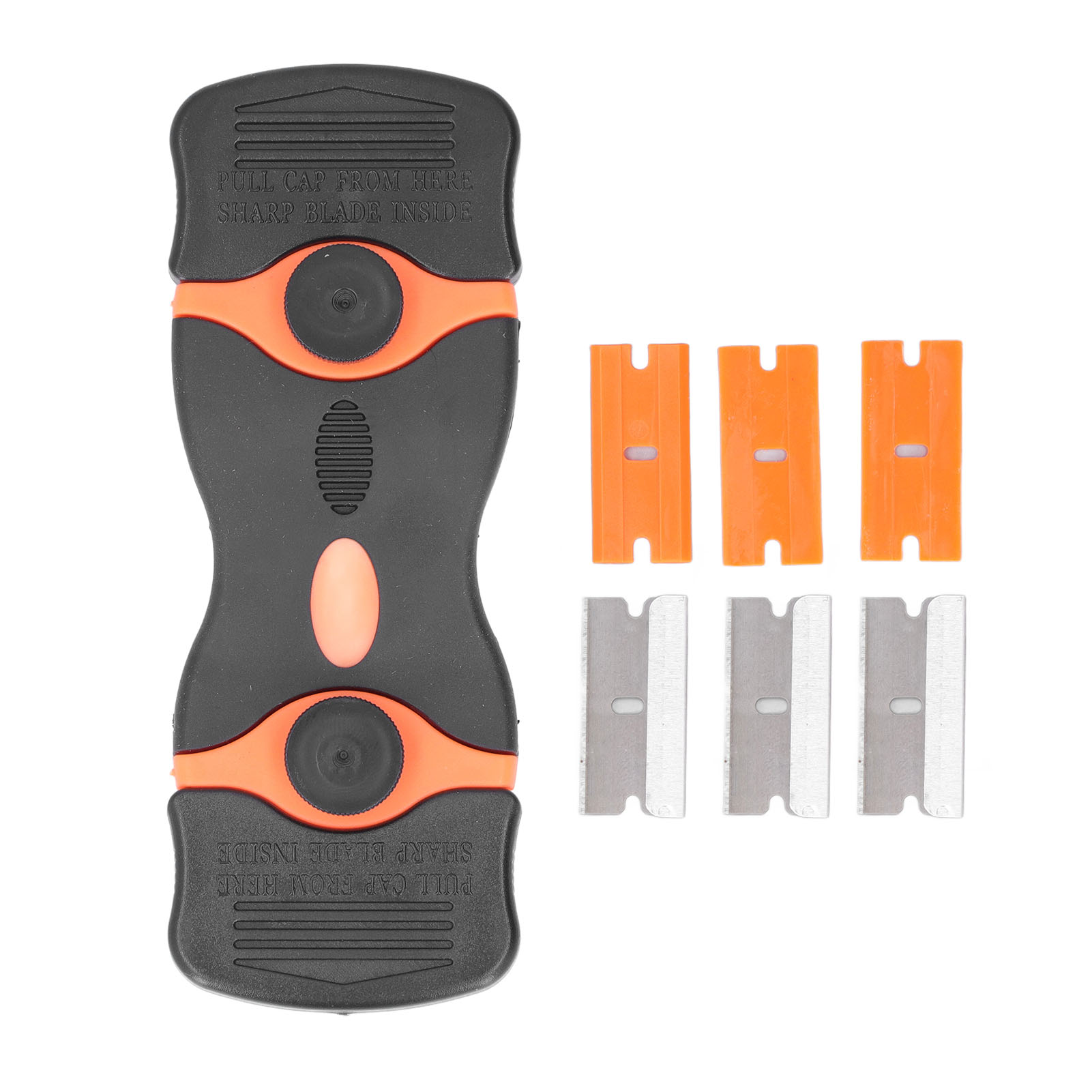 Set Mit 2 2-in-1-schabern, Abs-rasierklingen, Metall- Und Kunststoffklingen Zur Reinigung (schwarz Und Orange)