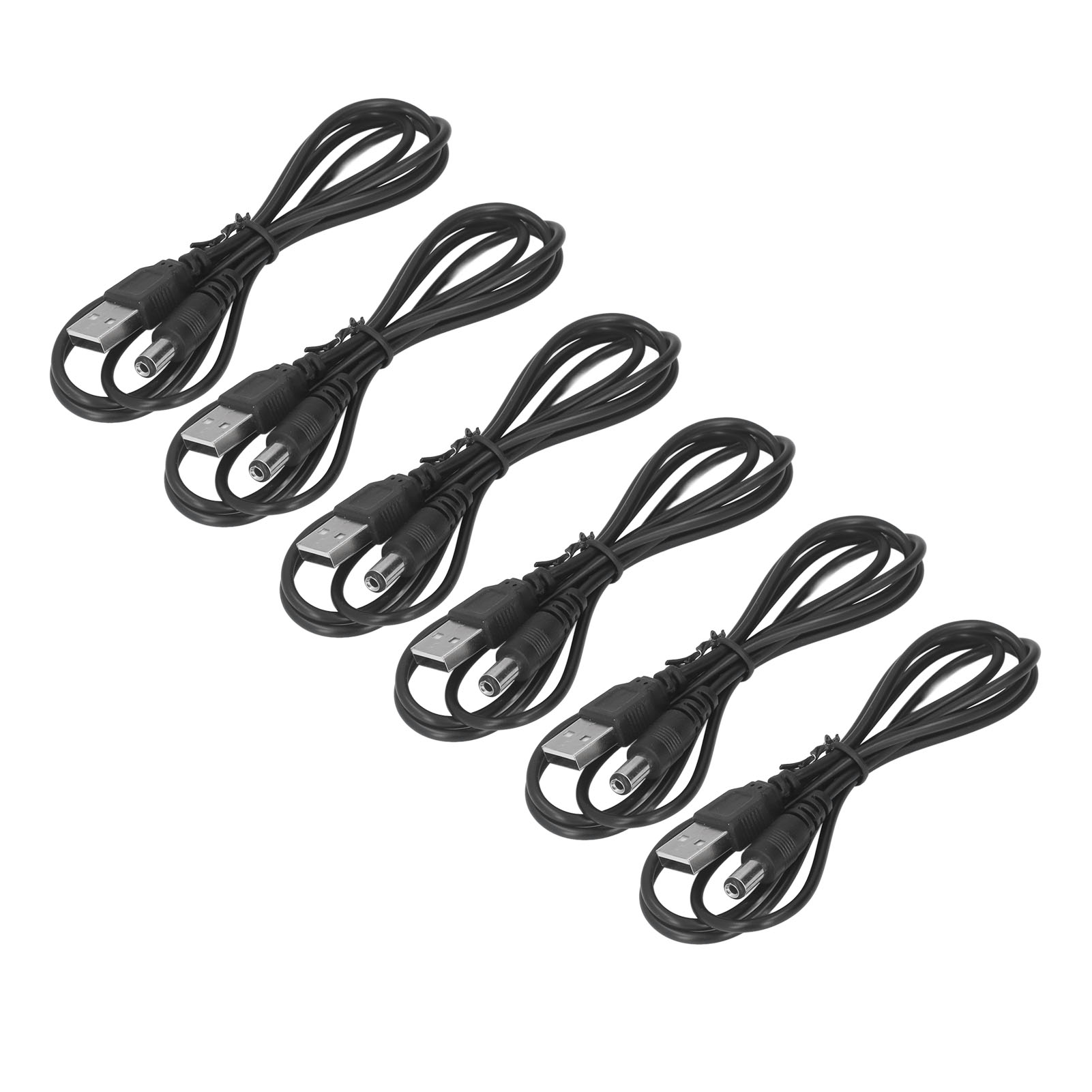 6er-pack 5v-gleichstromkabel Mit Usb-2.0a-stecker Auf Zylindrische Ladebuchse (5,5 X 2,1 Mm), Schwarz