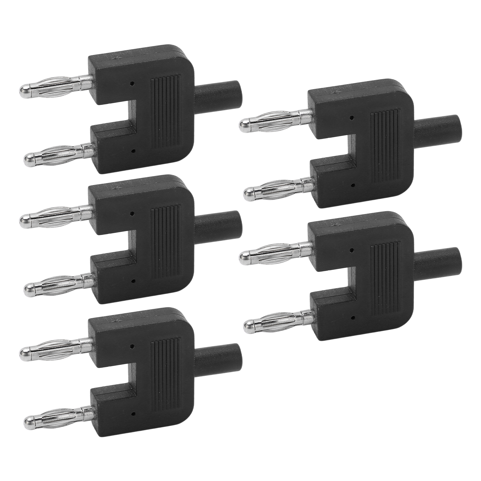 Packung Mit 5 Doppelbananensteckern Mit Zwei Reihen (1 Buchse Auf 2 Stecker), Robuste Verbindung Und Gute Leitfähigkeit, Schwarz.