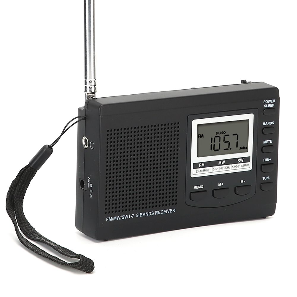 Mini-tragbares Fm/mw/sw-radio Mit Digitalem Wecker, Schwarz.