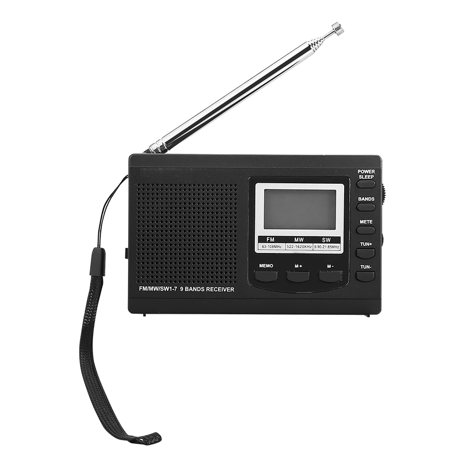 Vbestlife Mini-tragbares Radio (fm/mw/sw) Mit Digitalem Wecker, Schwarz