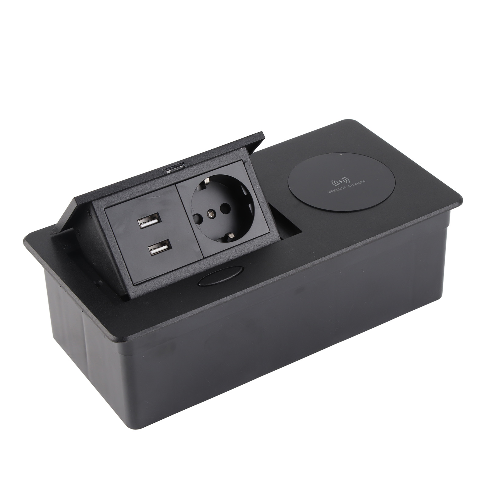 Einziehbare Kabellose Steckdosenleiste Mit Tischanschlussbox, Europäischem Stecker Und 2 Usb-ladeanschlüssen (250 V Wechselstrom)