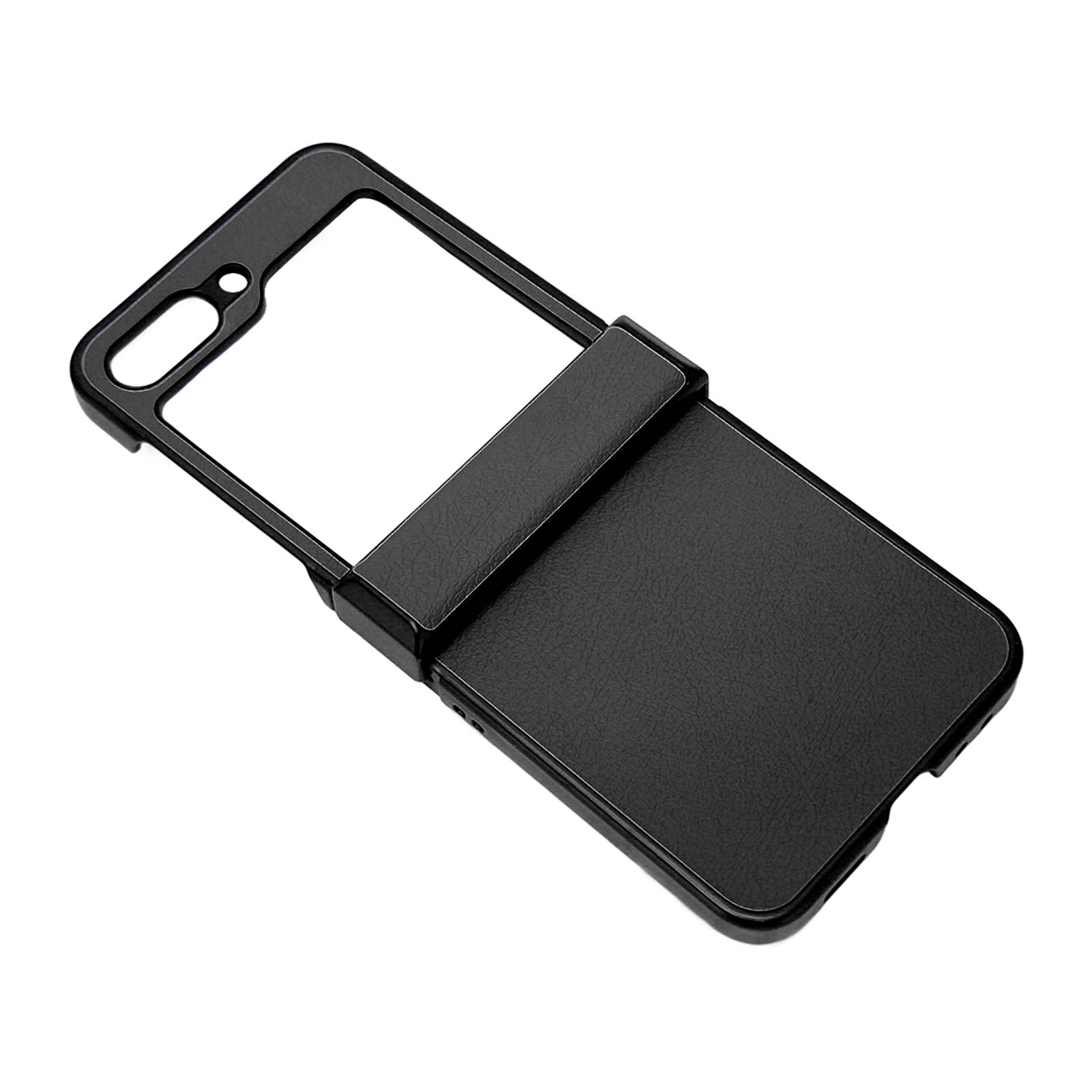 Faltbare Und Schützende Handyhülle Aus Kunstleder Mit Litschi-muster Für Galaxy Z Flip 5, Schwarz.