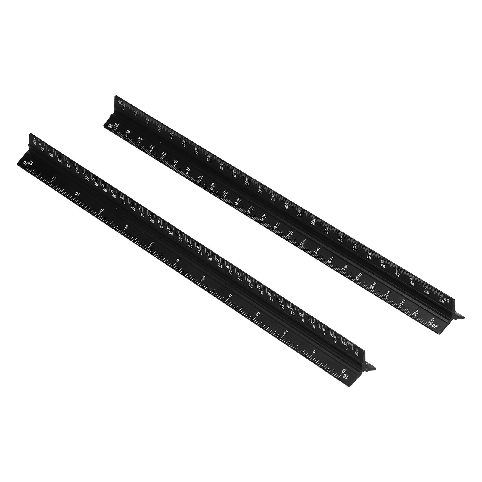 Set Mit 2 Dreieckigen Ingenieurlinealen Aus Schwarzer Aluminiumlegierung (zoll)