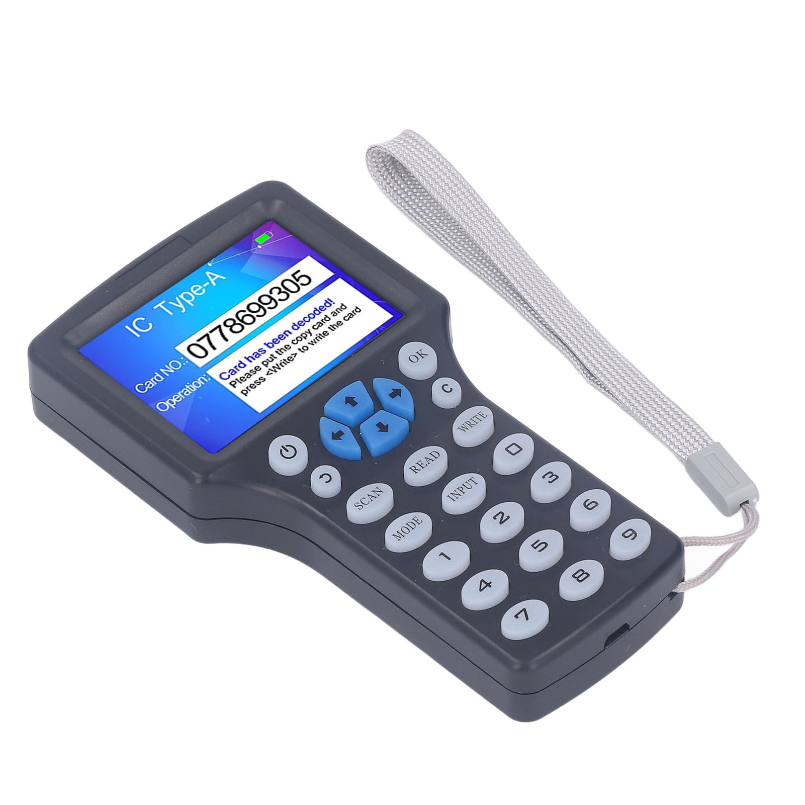 Schwarzer Nfc-rfid-kartenleser Mit Uid-schlüsselanhänger, 2,8-zoll-hd-farbbildschirm, Kartenkopierer/-schreiber/-duplikator