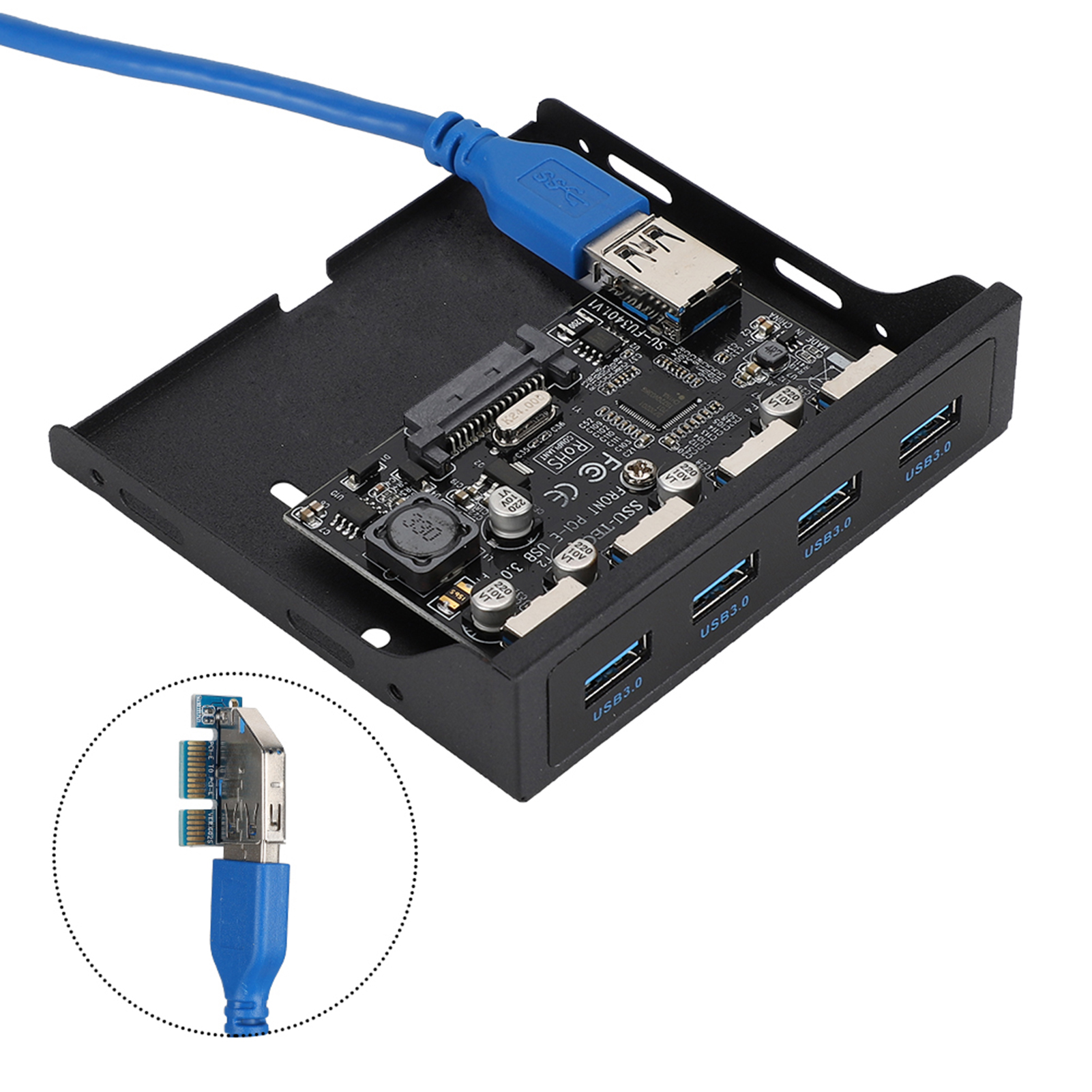 Pci-e Auf 4 Usb 3.0-port-erweiterungskarte Für Nec720201-chip, Kompatibel Mit Front-diskettenlaufwerksschächten (schwarz).
