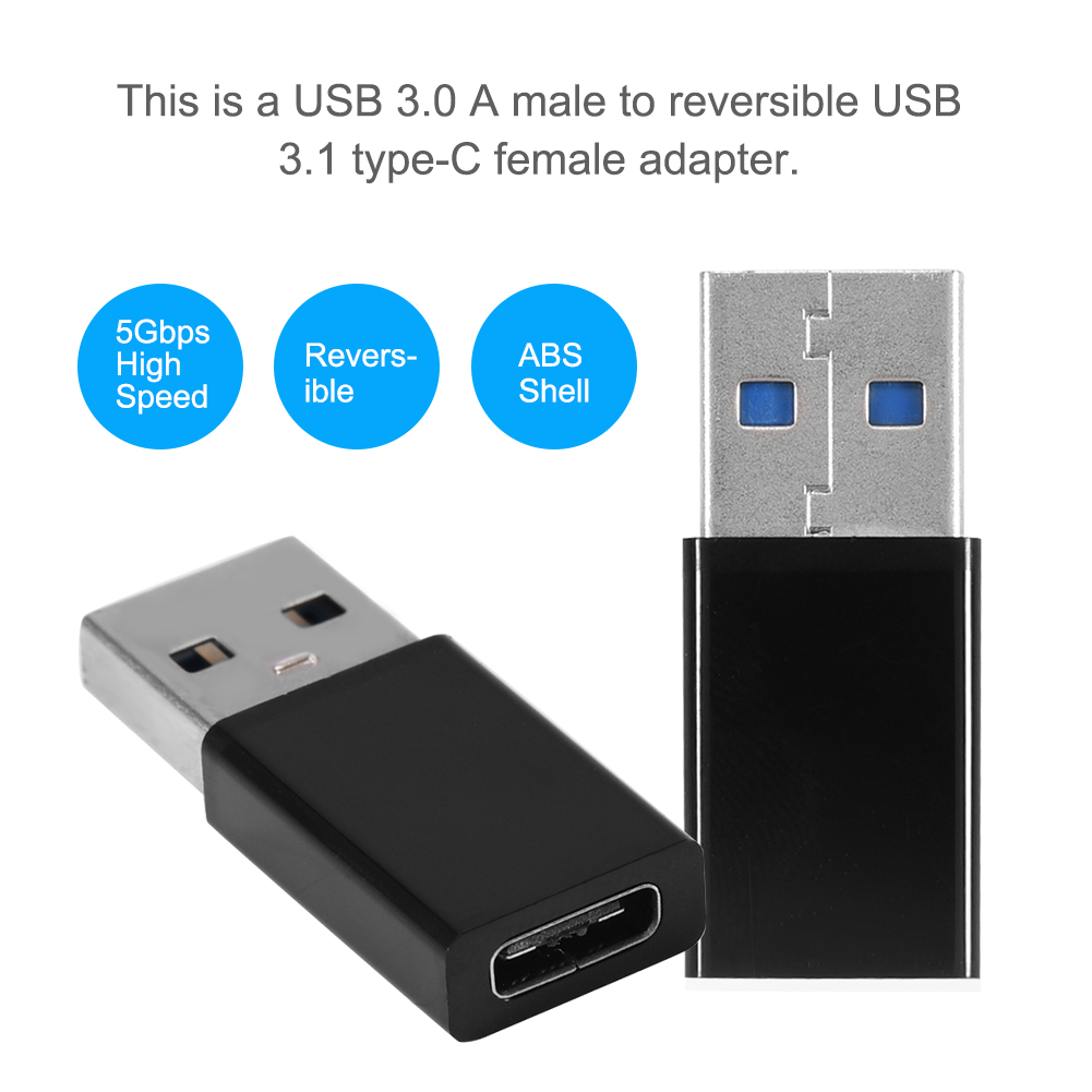 Packung Mit 2 Schwarzen Usb 3.0 A Stecker Auf Usb-c 3.1 Typ C Buchse Otg-adapter (datenübertragung Und Laden)