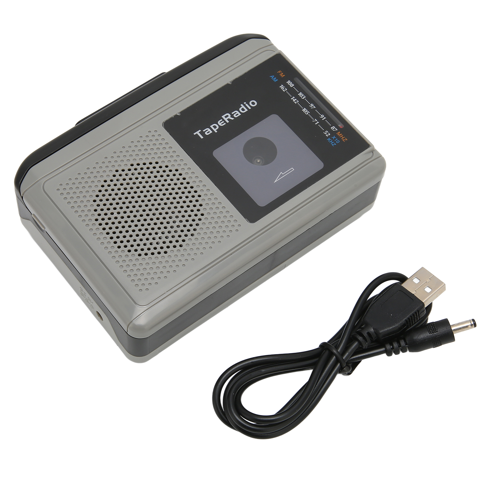Tragbarer Kassettenplayer Mit Am/fm-radio, Kompatibel Mit 2 Leistungsmodi, Schwarz Und Grau.