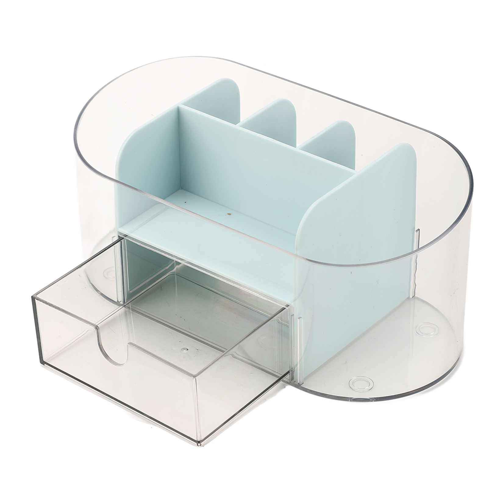 Transparenter, Blauer, Unterteilter Schminktisch-organizer Im Schubladenstil
