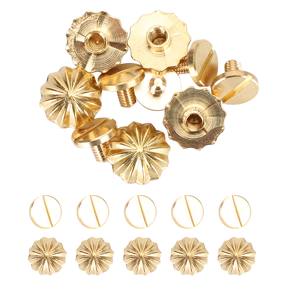 Set Mit 10 Antiken Chrysanthemen-nägeln, Schrauben, Nieten Und Dekorativen Ziernieten In Retro-gold Aus Messing, 11 Mm