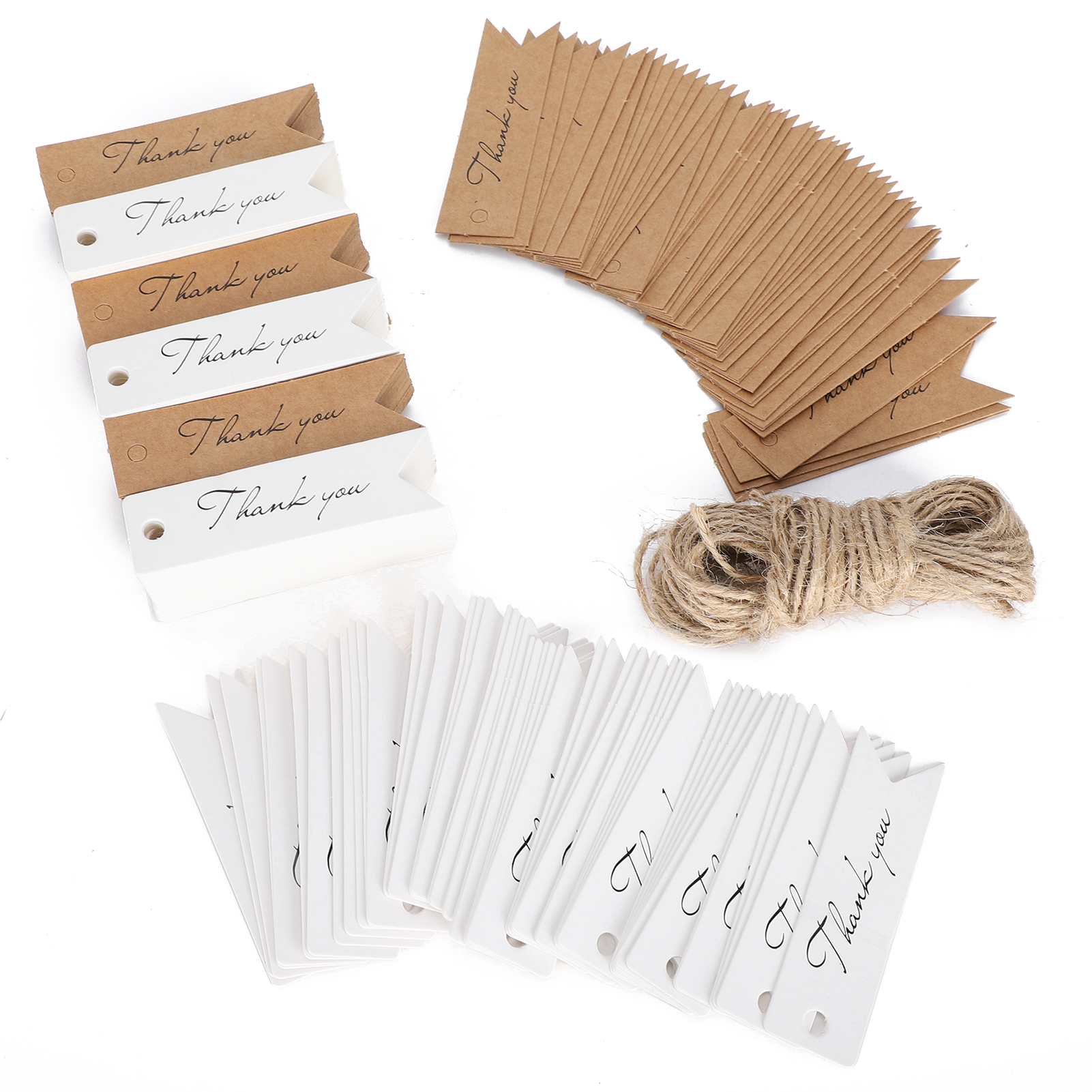 400 Dankesanhänger Mit Schnur, Aus Kraftpapier, Weiß Und Braun, Für Kreative Hobbys.