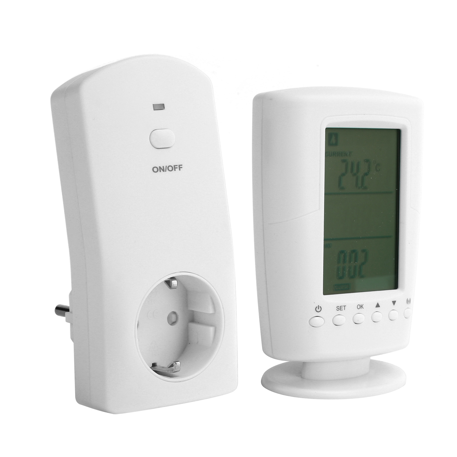 Programmierbarer Thermostat Mit Drahtloser Fernbedienung, Hintergrundbeleuchtung Und Lcd-bildschirm, Kompatibel Mit Eu-steckdosen 230 V, 16 A, 50 Hz Und Maximal 3680 W.