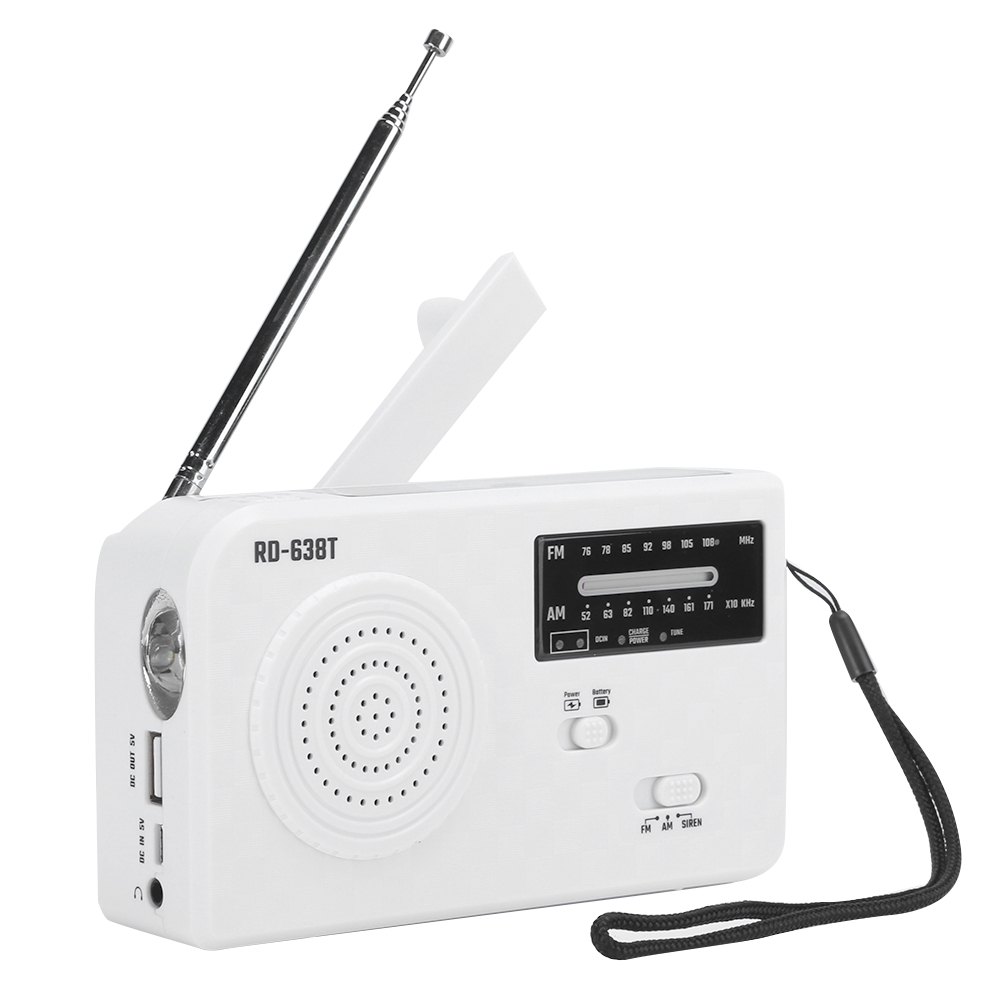 Rd638 Abs Solarbetriebenes Notfall-multifunktionsradio Mit Handkurbel Und Fm/am-funktion (weiß)