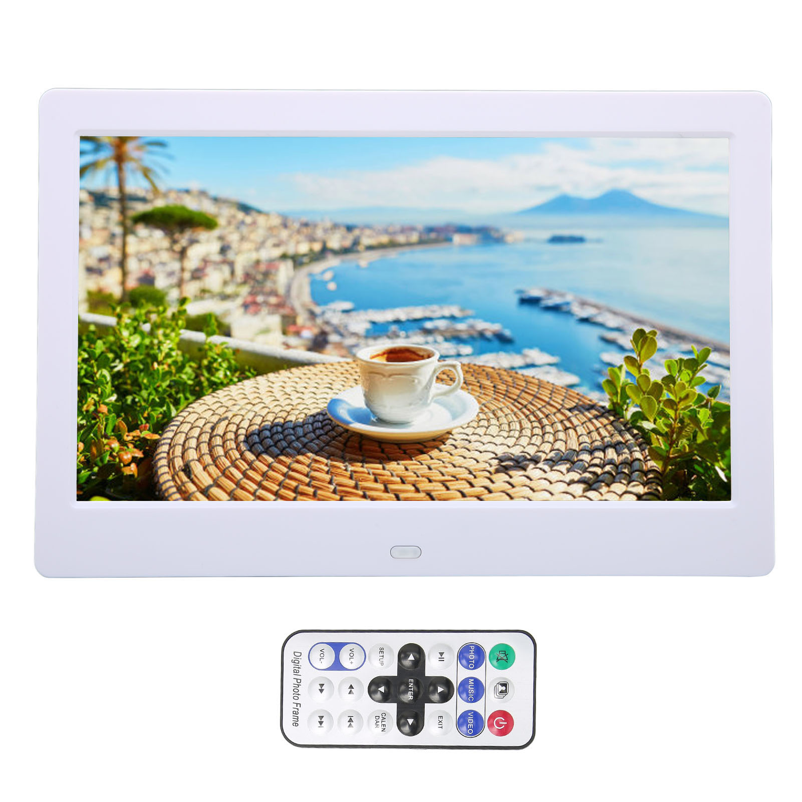 Digitaler 10,1-zoll-hd-bilderrahmen, 1024 X 600 Lcd-bildschirm, Intelligenter Elektronischer Bilderrahmen Mit Fernbedienung, 110–240 V, Weiß, Europäischer Stecker