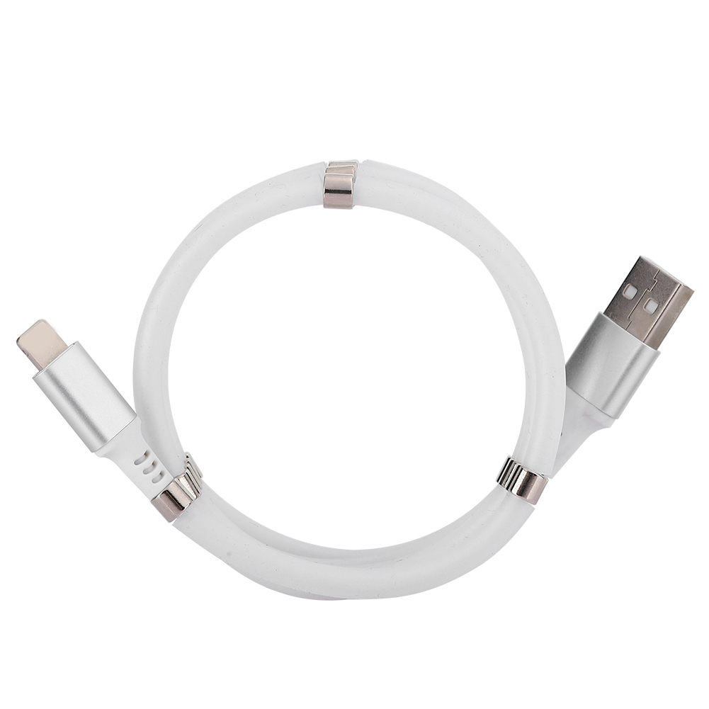 Weißes Handy-ladekabel Aus Aluminiumlegierung, Selbstaufrollend Und Magnetisch Befestigt, Ios-kompatibel.