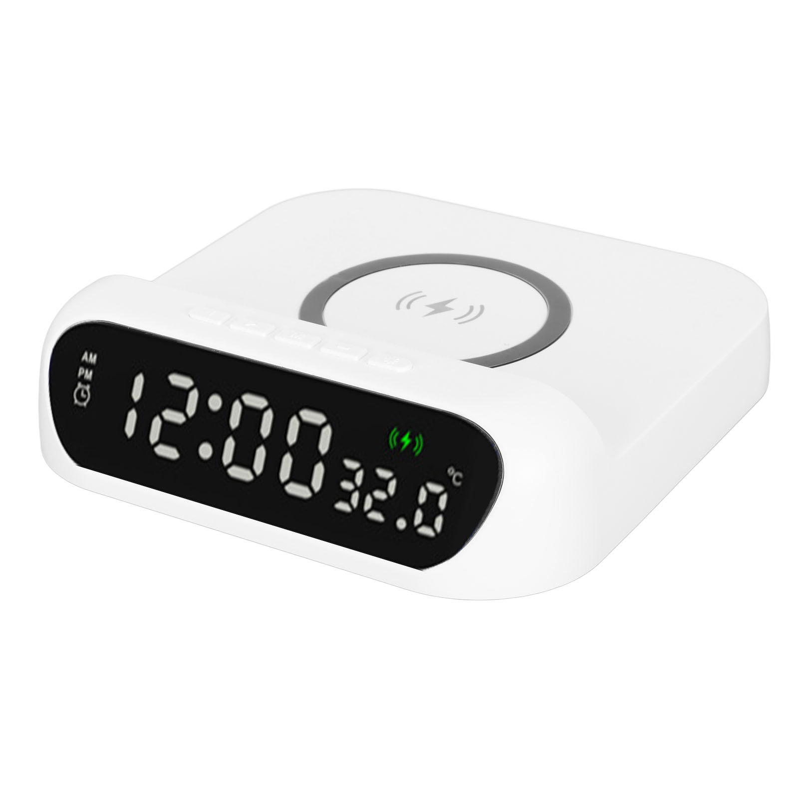 Multifunktionaler, Kabelloser Wecker Mit Led-temperaturanzeige, 10 W, Stufenweiser Lautstärkeerhöhung Und Weißer Ladestation
