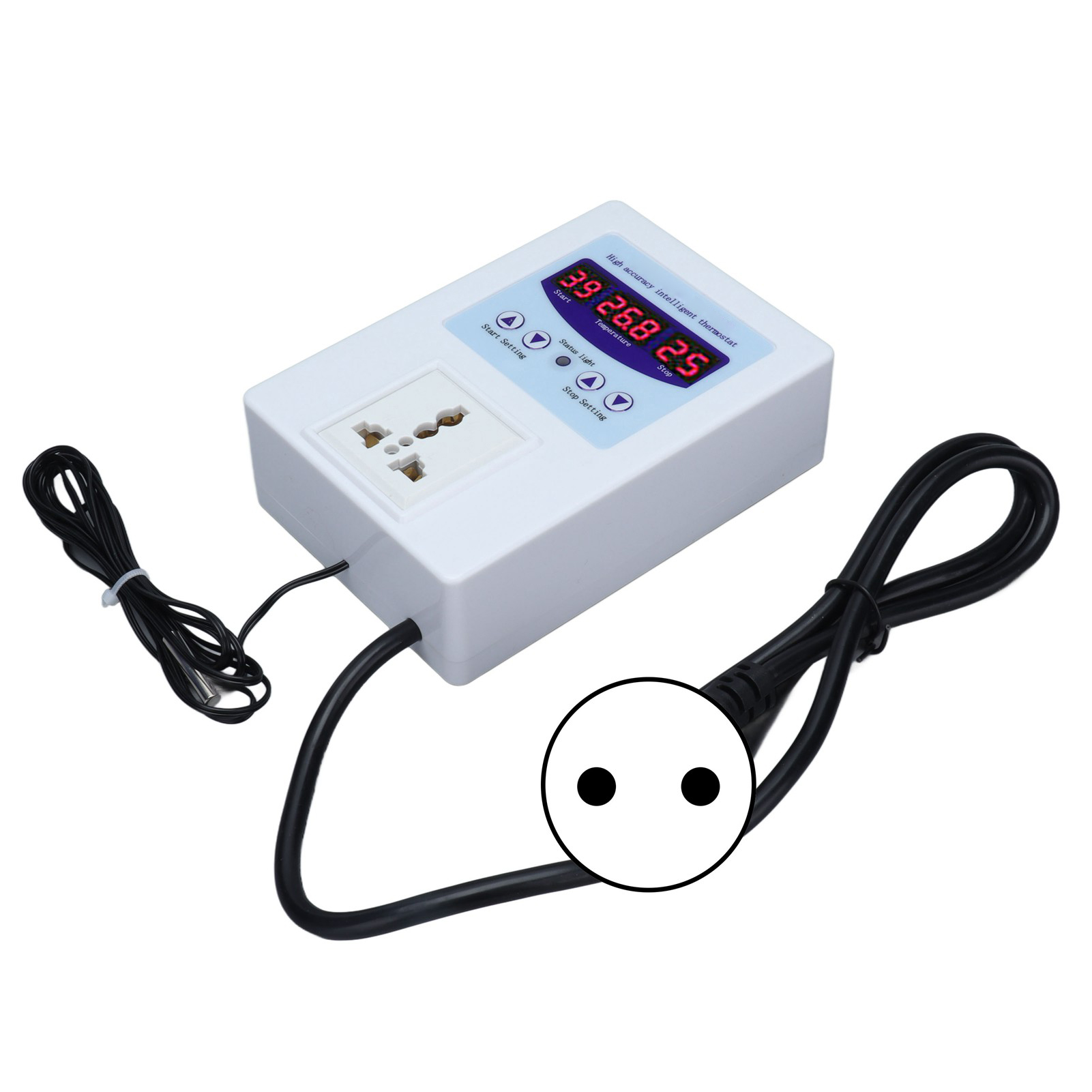 Digitales Thermostat Mit Sensor, Temperaturregler Und Digitalanzeige, Ac110–240v Eu-stecker, Weiß