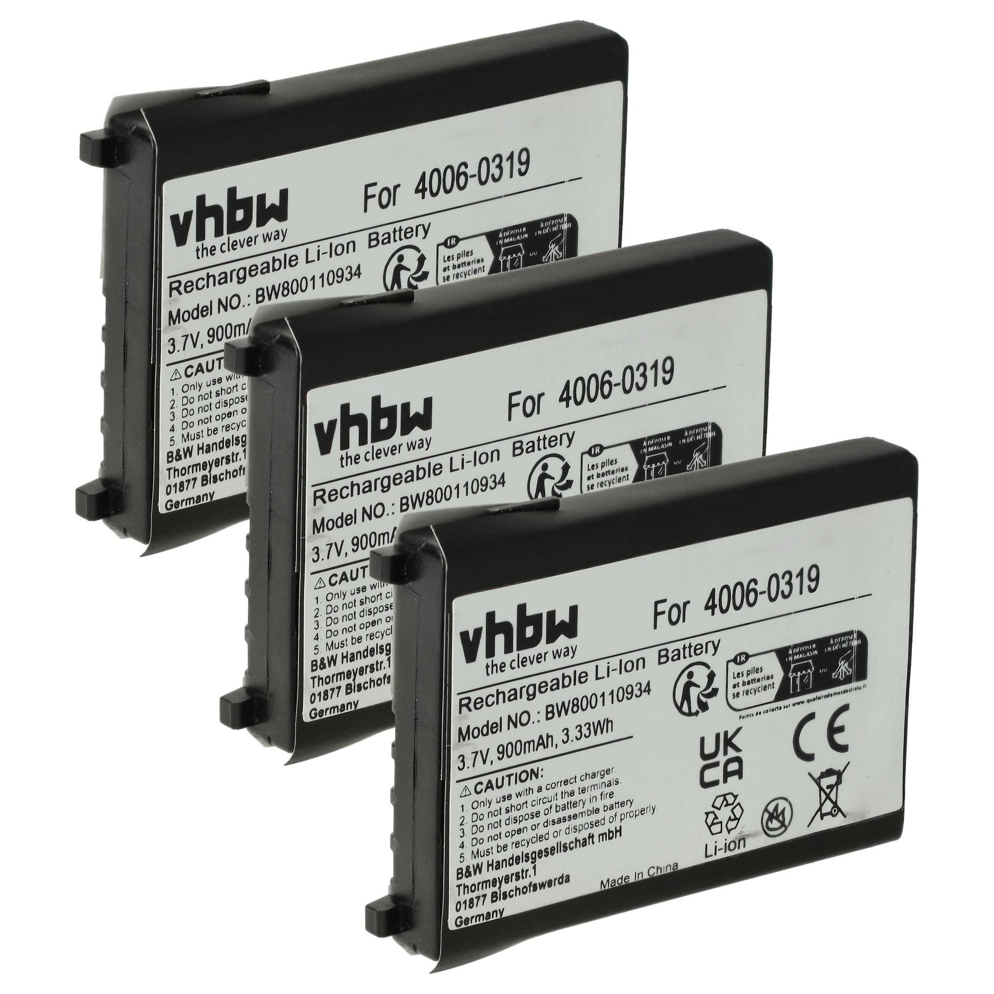 Vhbw 3x Akku Kompatibel Mit Unitech Pt630d, Ht630, Pt630, Ht650, Pt650 Barcodescanner Pos (900 Mah, 3,7 V, Li-ion)