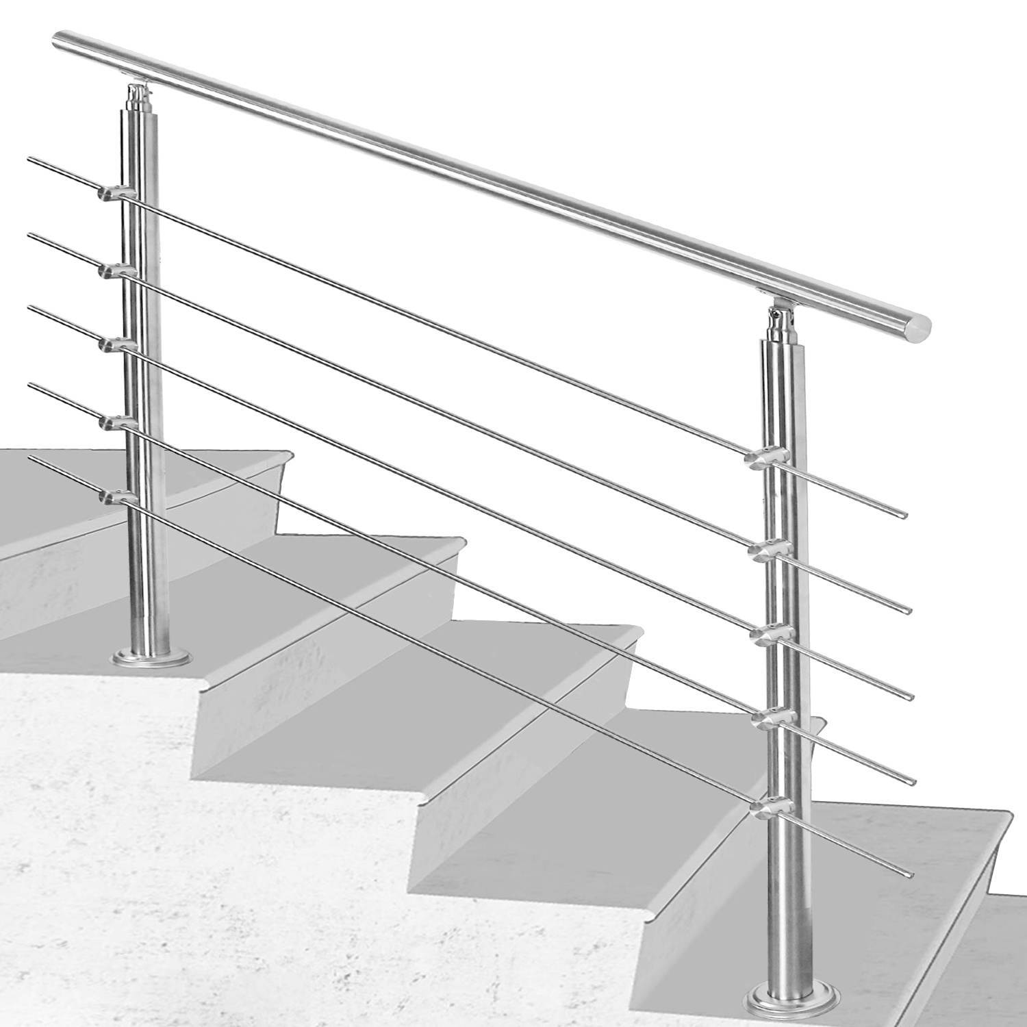 Wolketon Edelstahl Treppengeländer 100 Cm Mit 5 Querstreben, 2 Pfosten, Ø42 Mm Handlauf, 106,5 Cm, Balkon Terrasse Innen/außen