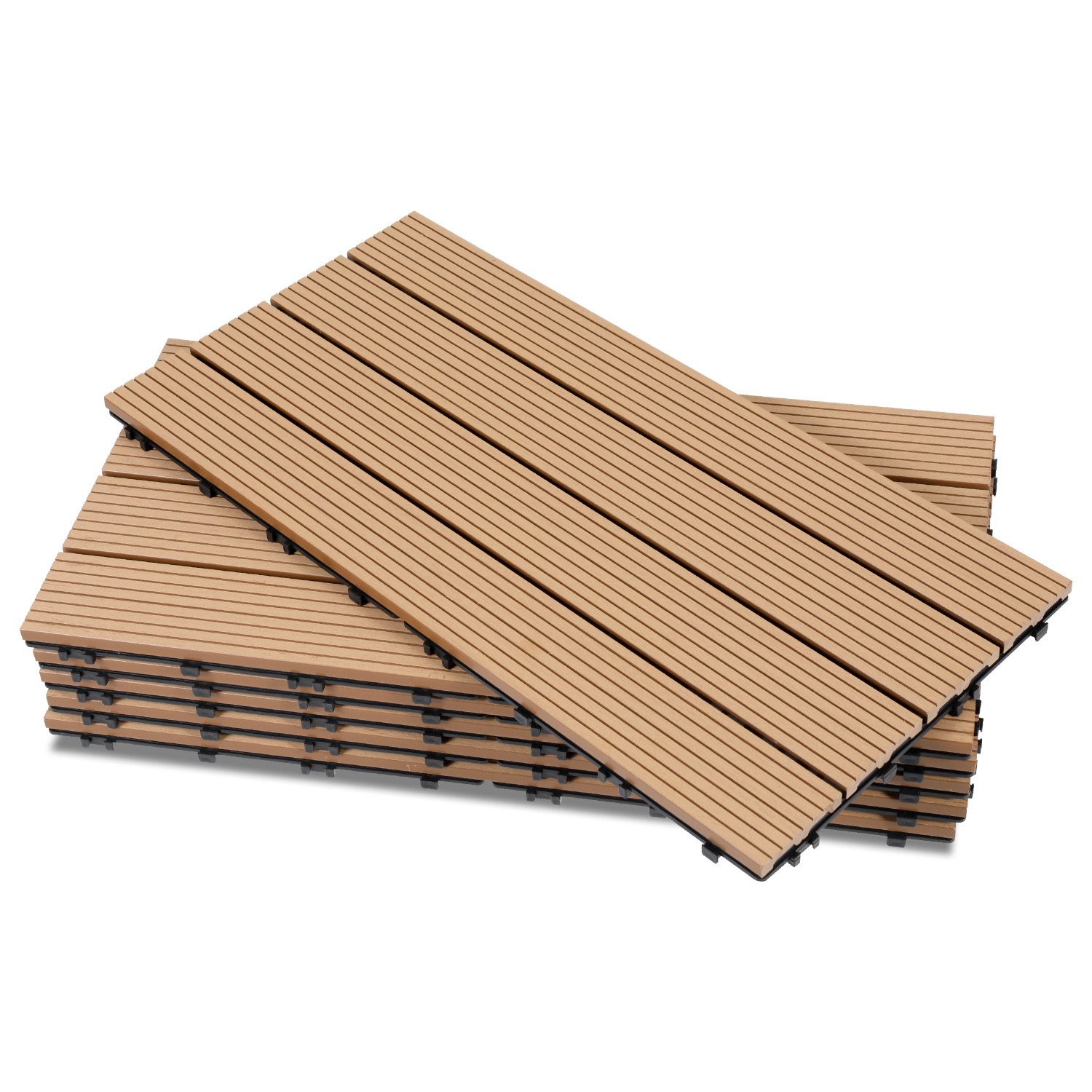 Wolketon 6er Set Wpc Terrassenfliesen Für Garten, 4 Lamellen, 30 × 60 Cm, Klicksystem, Holz-kunststoff-verbund In Teakoptik