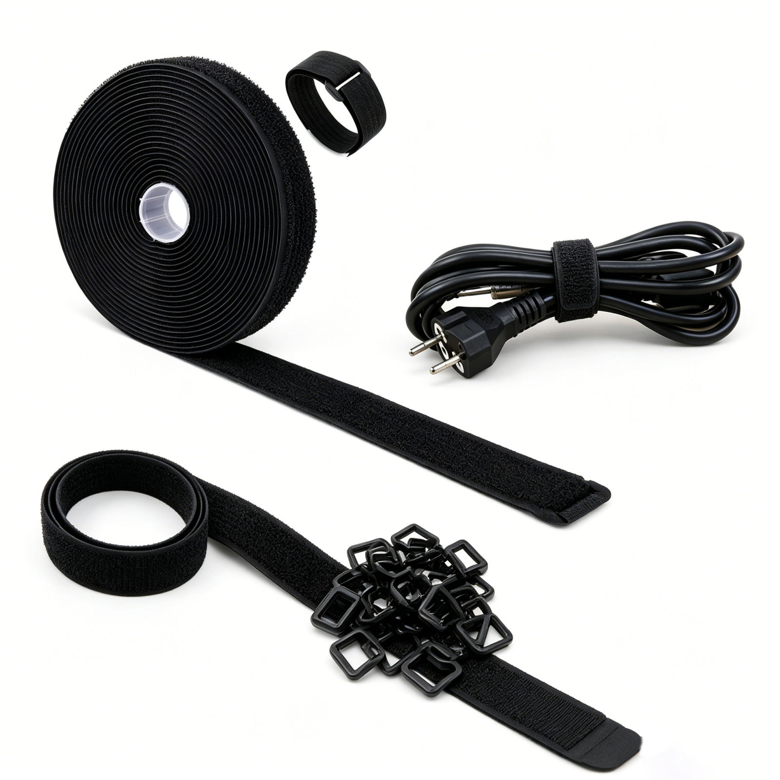 Klettband Rolle Mit Kunststoffschnallen 20mm X 5m Wiederverwendbarer Kabelbinder Zuschneidbar Schwarz