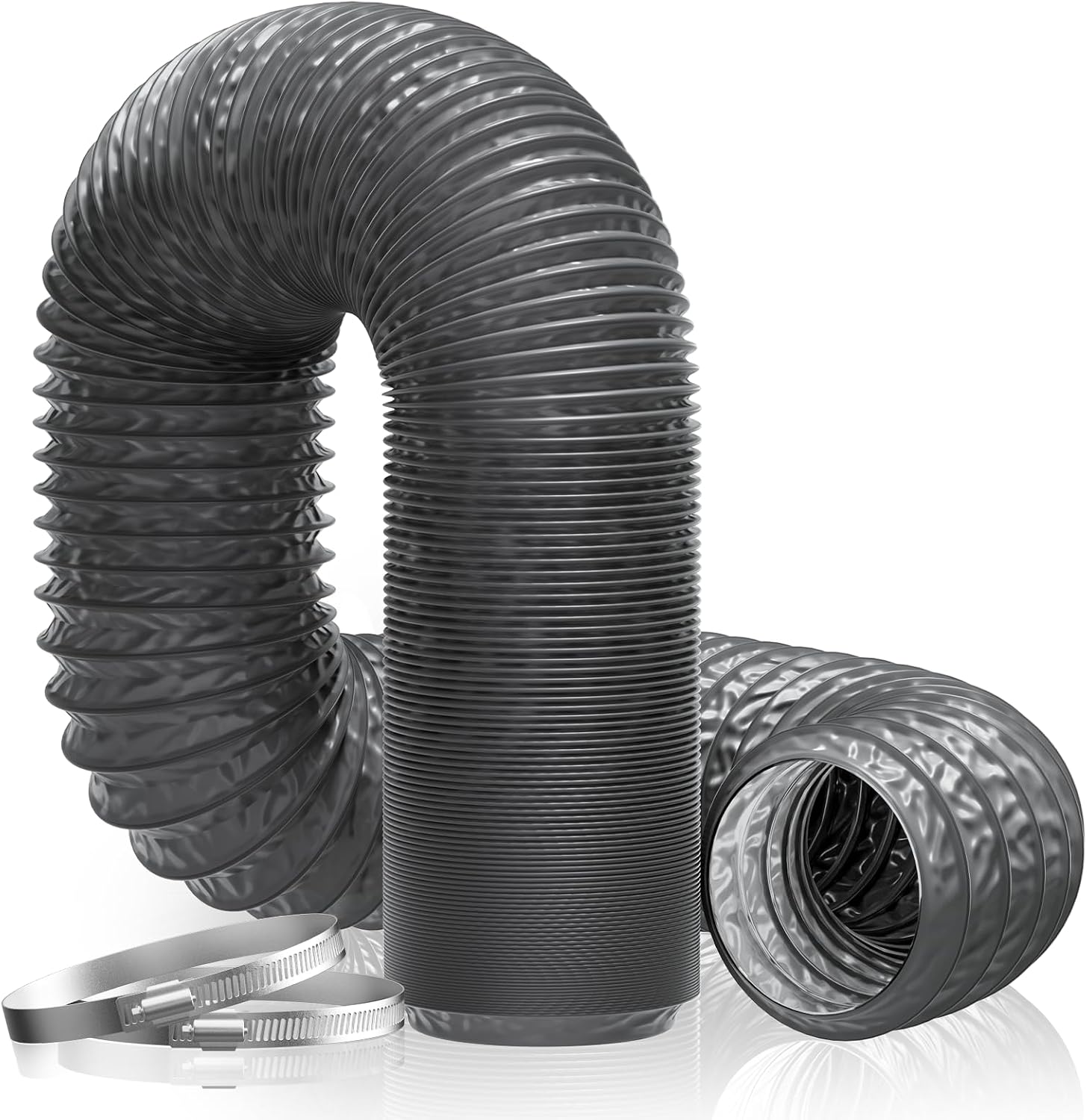 Flexibler Lüftungsschlauch 100 Mm X 5 M Aus Aluminium Und Pvc Für Heizung Und Klimaanlage, Wäschetrockner, Abluftventilator (ø100 Mm, 5 Meter, Grau)