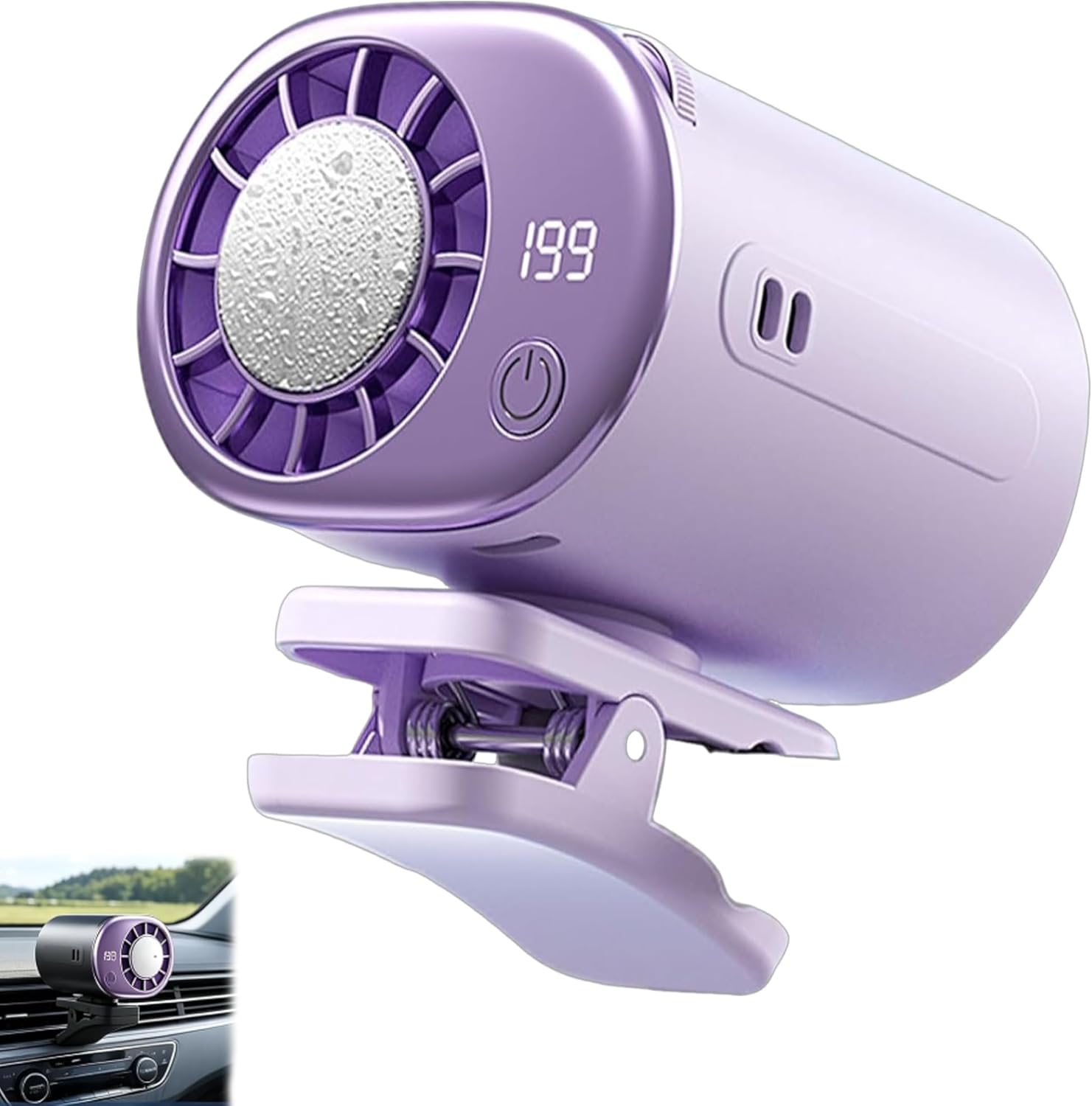 Tragbarer Lüfter – Usb-aufladbar, 199 Geschwindigkeitsstufen, Led-licht – Kühlgerät Für Suvs Und Lkws – Lila