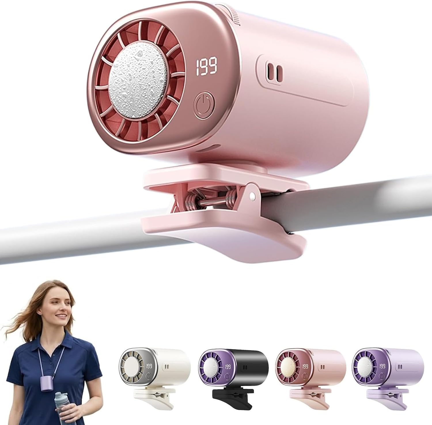 Tragbarer Lüfter – Usb-aufladbar, 199 Geschwindigkeitsstufen, Led-licht – Kühlgerät Für Suvs Und Lkws – Pink