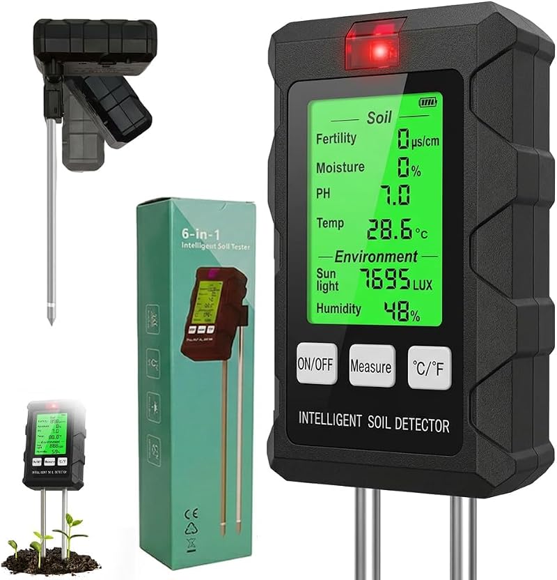 Pflanzenfeuchtigkeitsmesser, Boden-ph-messgerät, 6-in-1-bodenanalysegerät, Feuchtigkeitsmesser, Temperaturmesser Mit Lcd-display Für Zimmer- Und Gartenpflanzen, Garten, Landwirtschaft