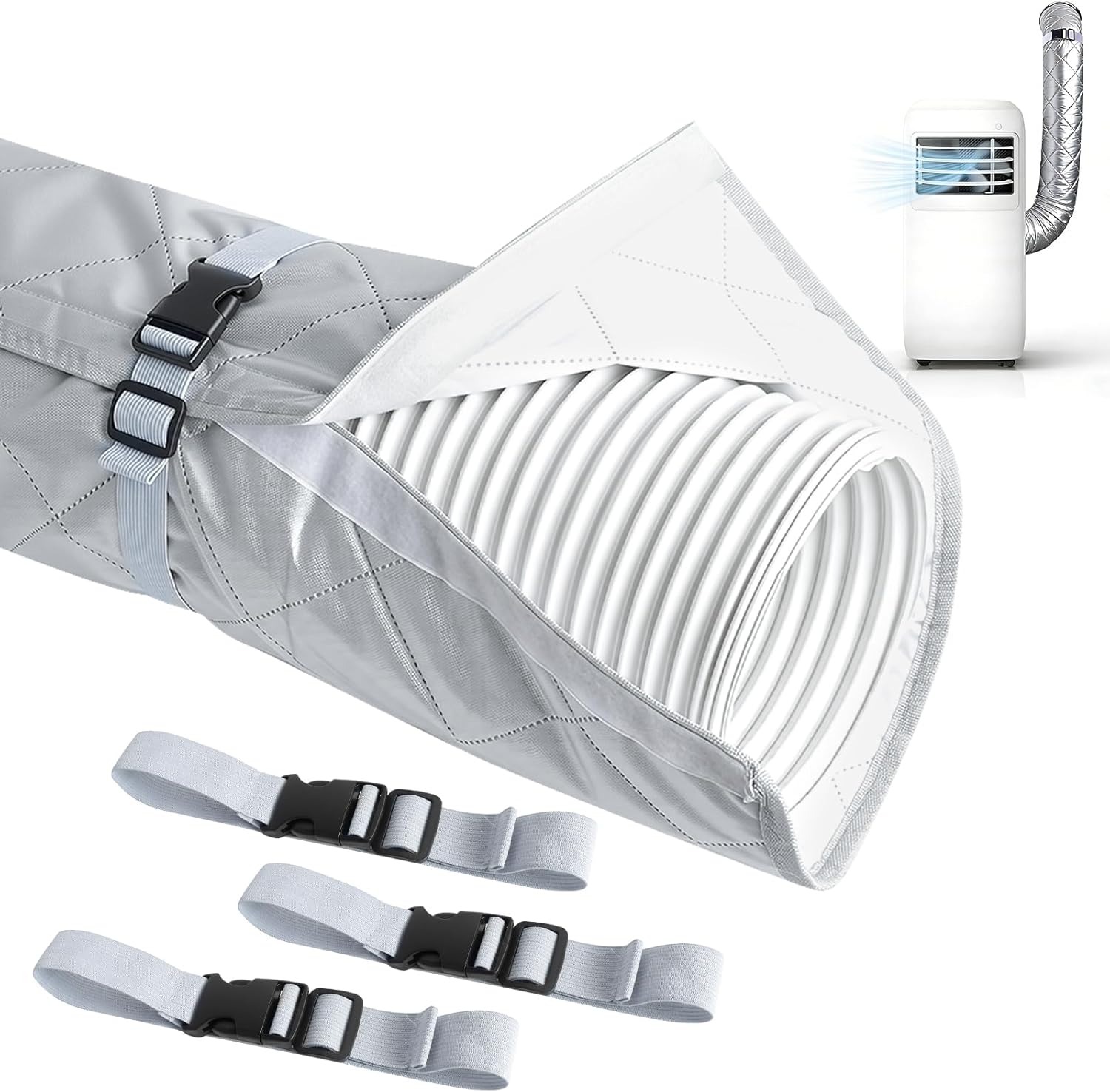 Schlauchabdeckung 150 X 50 Cm Für Tragbare Klimaanlagen, Isolierhülle Für Abluftschläuche Mit Einem Durchmesser Von 12,7 Cm Bis 15 Cm, Abluftschlauchdurchmesser Mit 3 Bändern