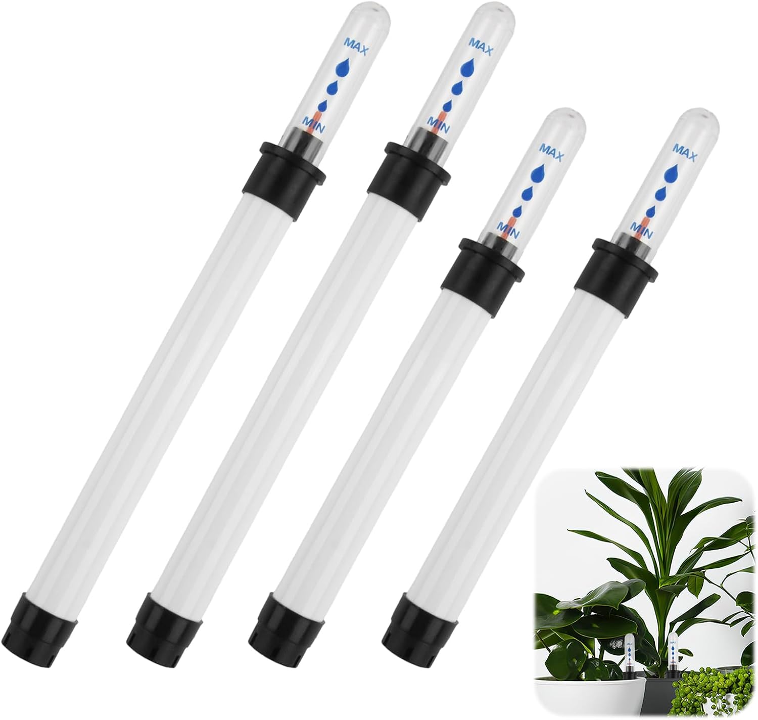 4-teiliges Set Wasserstandsanzeiger Für Tropfbewässerungspflanzen Mit Messskala, 2 X 22,8 Cm & 2 X 20 Cm, Geeignet Für Blumentöpfe, Erde, Substrat, Für Den Innen- Und Außenbereich