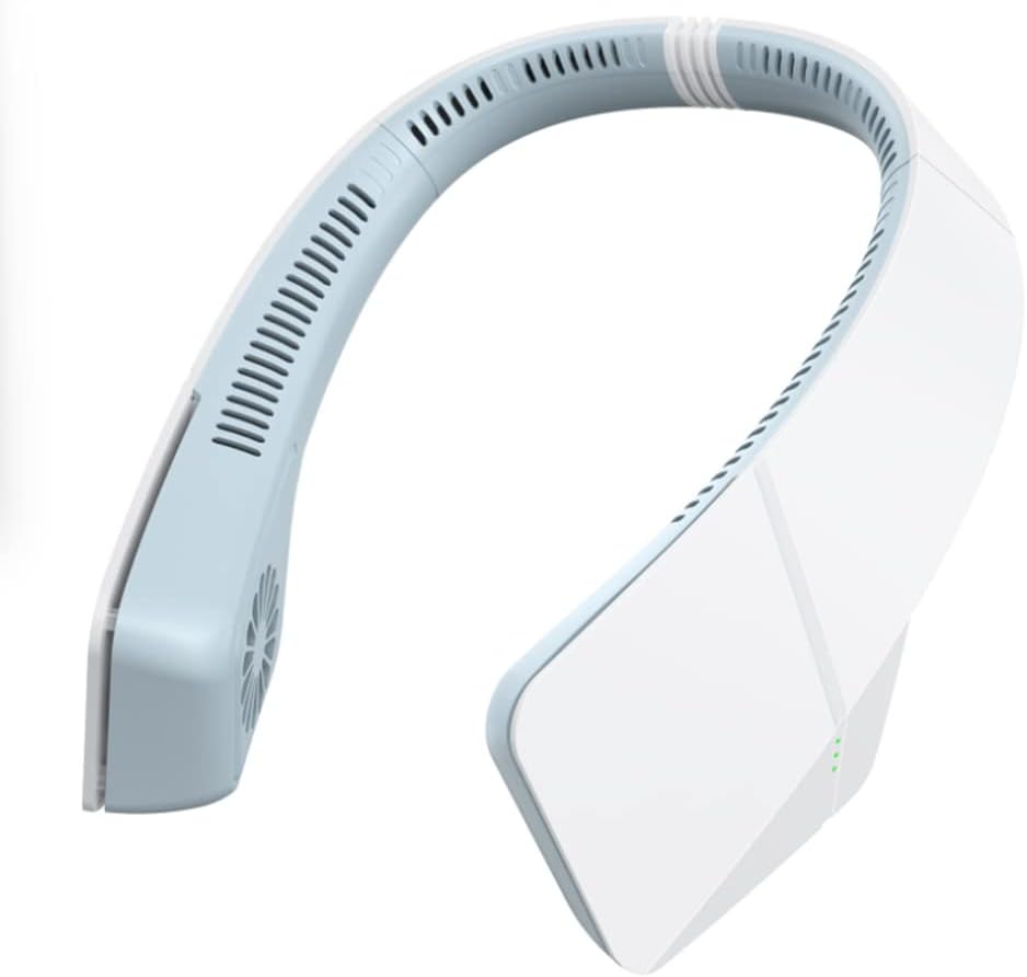 Tragbarer Nackenventilator – Freihändig Nutzbar, Mit 3 Geschwindigkeitsstufen, Wiederaufladbar Per Usb-c – Für Arbeit Und Küche – Weiß Und Blau