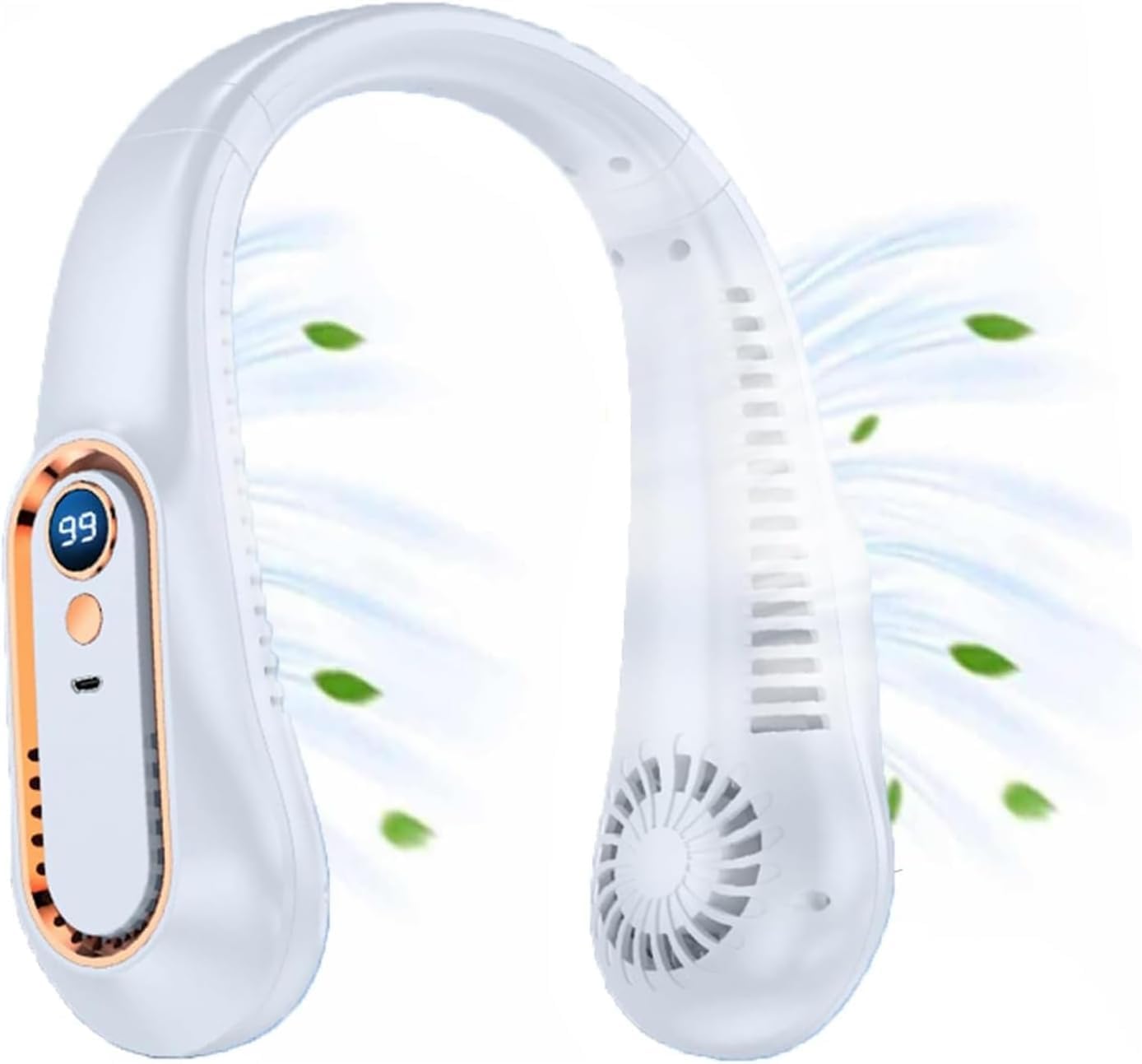 Nackenventilator – Tragbar Und Langlebig – 5 Geschwindigkeitsstufen, Usb-anschluss, 7000 Mah, Leiser Betrieb – Ideal Für Reisen, Büro Und Outdoor-aktivitäten – Weiß
