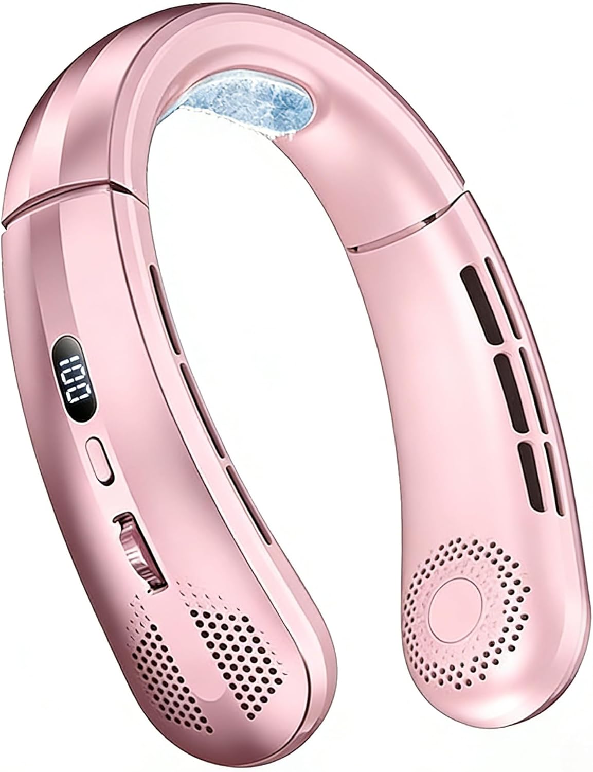 Tragbarer Nackenventilator – Usb-aufladbar – Rotorblattlos – 100 Geschwindigkeitsstufen – 5000-mah-akku – Für Drinnen Und Draußen – Digitalanzeige – Rosa