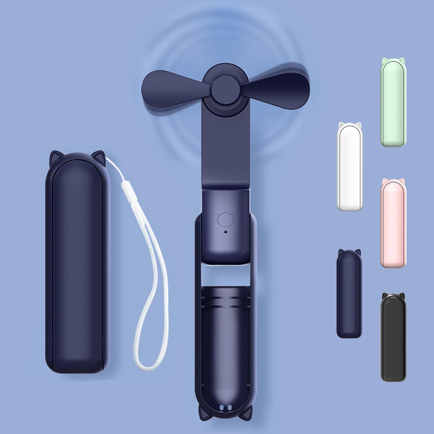 Taschenventilator, Mini-tragventilator, Usb-akku-betrieben, Faltbar Und Leise – Blau